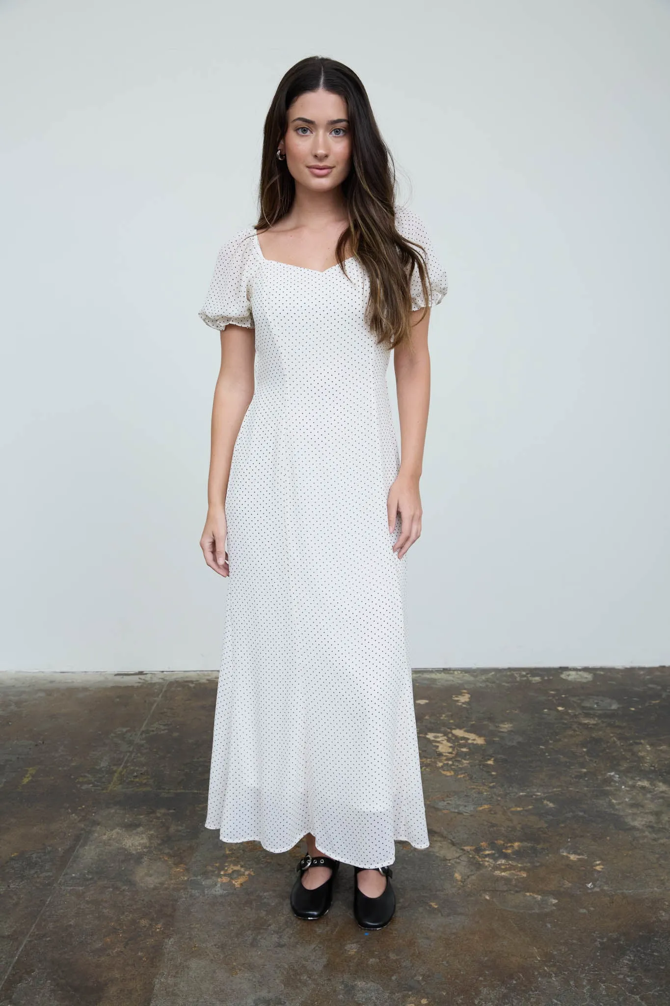 POLKA DOT SWEETHEART PUFF SLEEVE MESH MIDI DRESS sold by Blu Pepper product image thumbnail 4