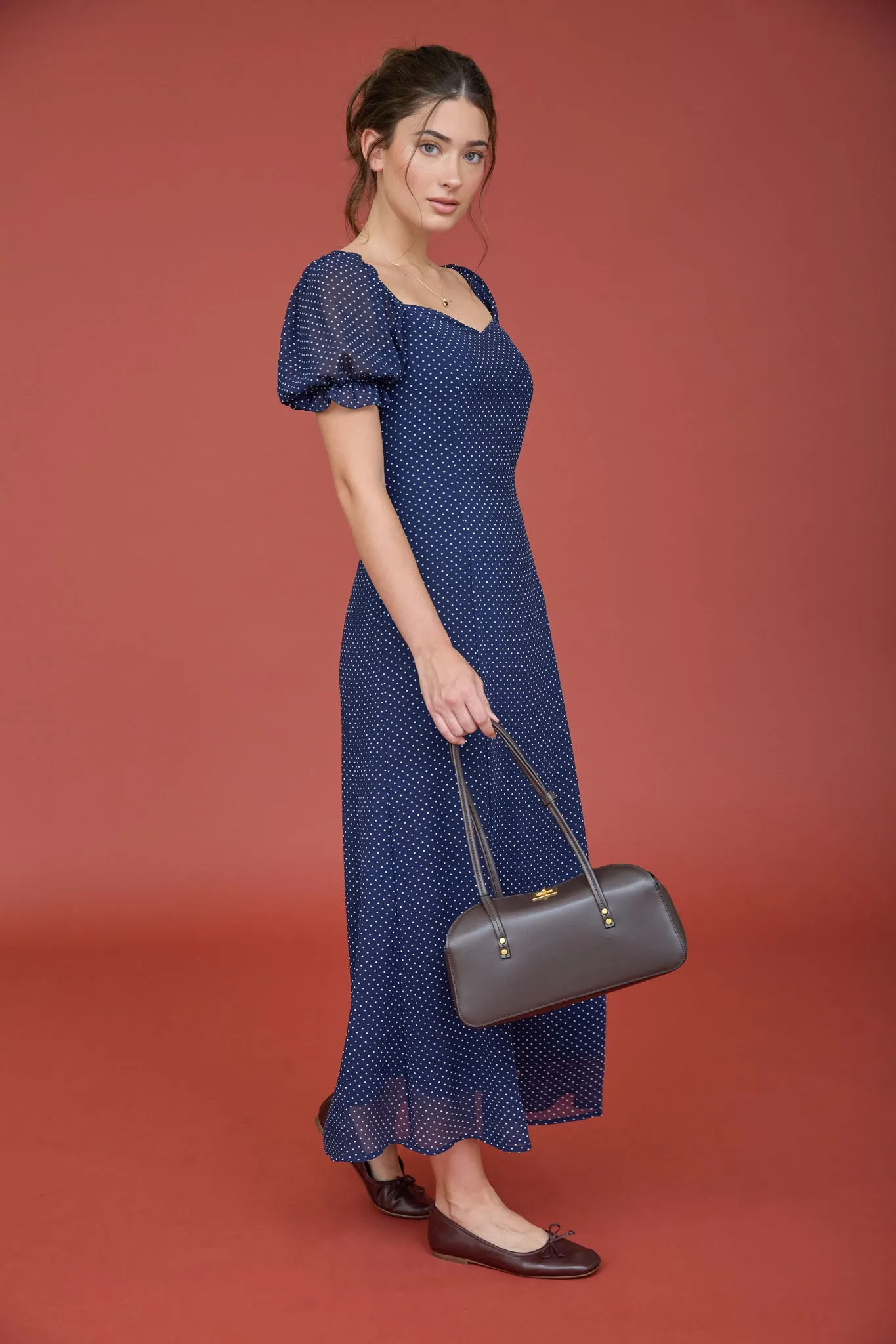 POLKA DOT SWEETHEART PUFF SLEEVE MESH MIDI DRESS sold by Blu Pepper product image thumbnail 3