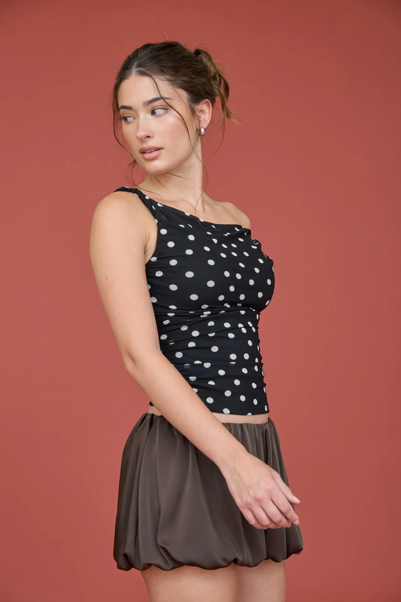 POLKA DOT ASYMMETRICAL TWIST DETAIL MESH KNIT TOP (PRE-ORDER) sold by Blu Pepper product image thumbnail 3
