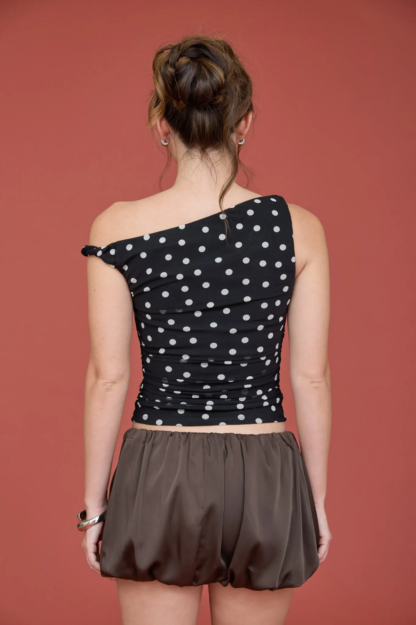 POLKA DOT ASYMMETRICAL TWIST DETAIL MESH KNIT TOP (PRE-ORDER) sold by Blu Pepper product image thumbnail 2