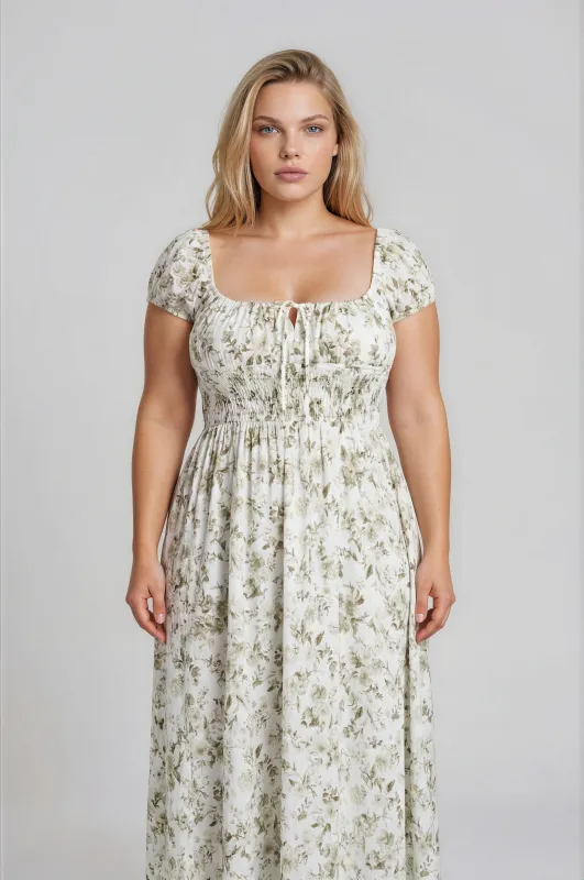 PLUS FLORAL TOILE SHORT SLEEVE MIDI DRESS made by mine