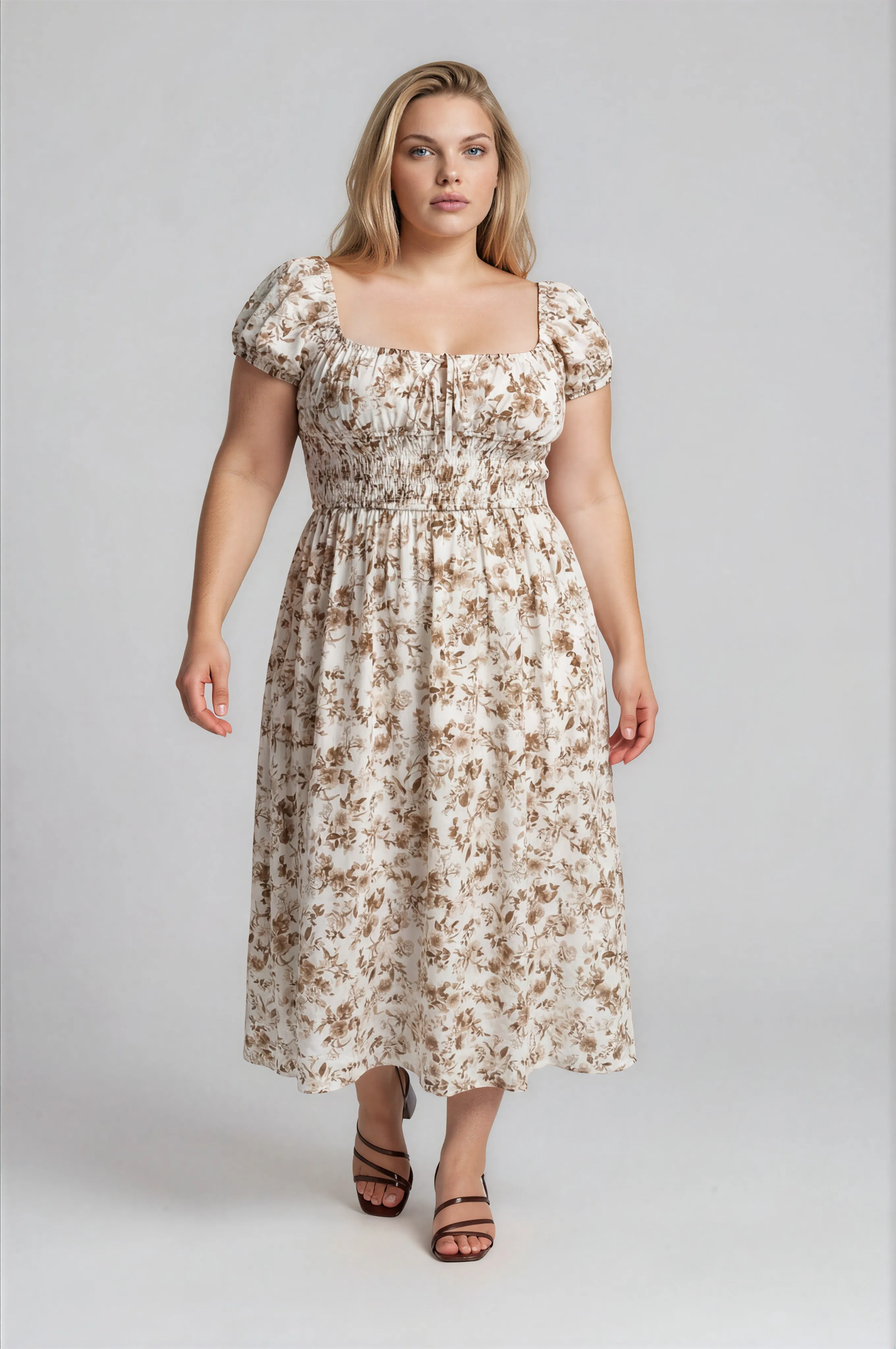 PLUS FLORAL TOILE SHORT SLEEVE MIDI DRESS sold by Blu Pepper product image thumbnail 5