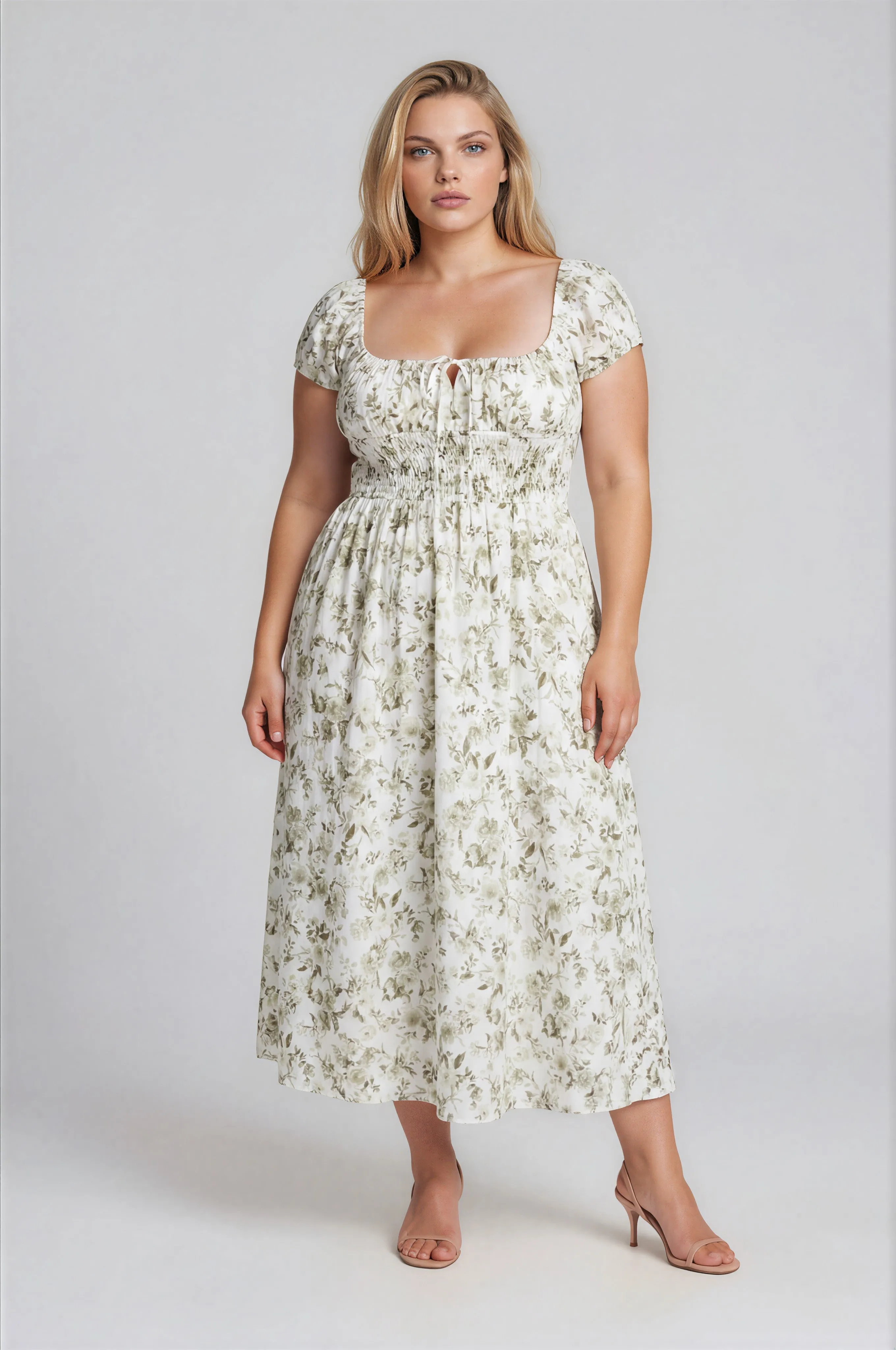 PLUS FLORAL TOILE SHORT SLEEVE MIDI DRESS sold by Blu Pepper product image thumbnail 4