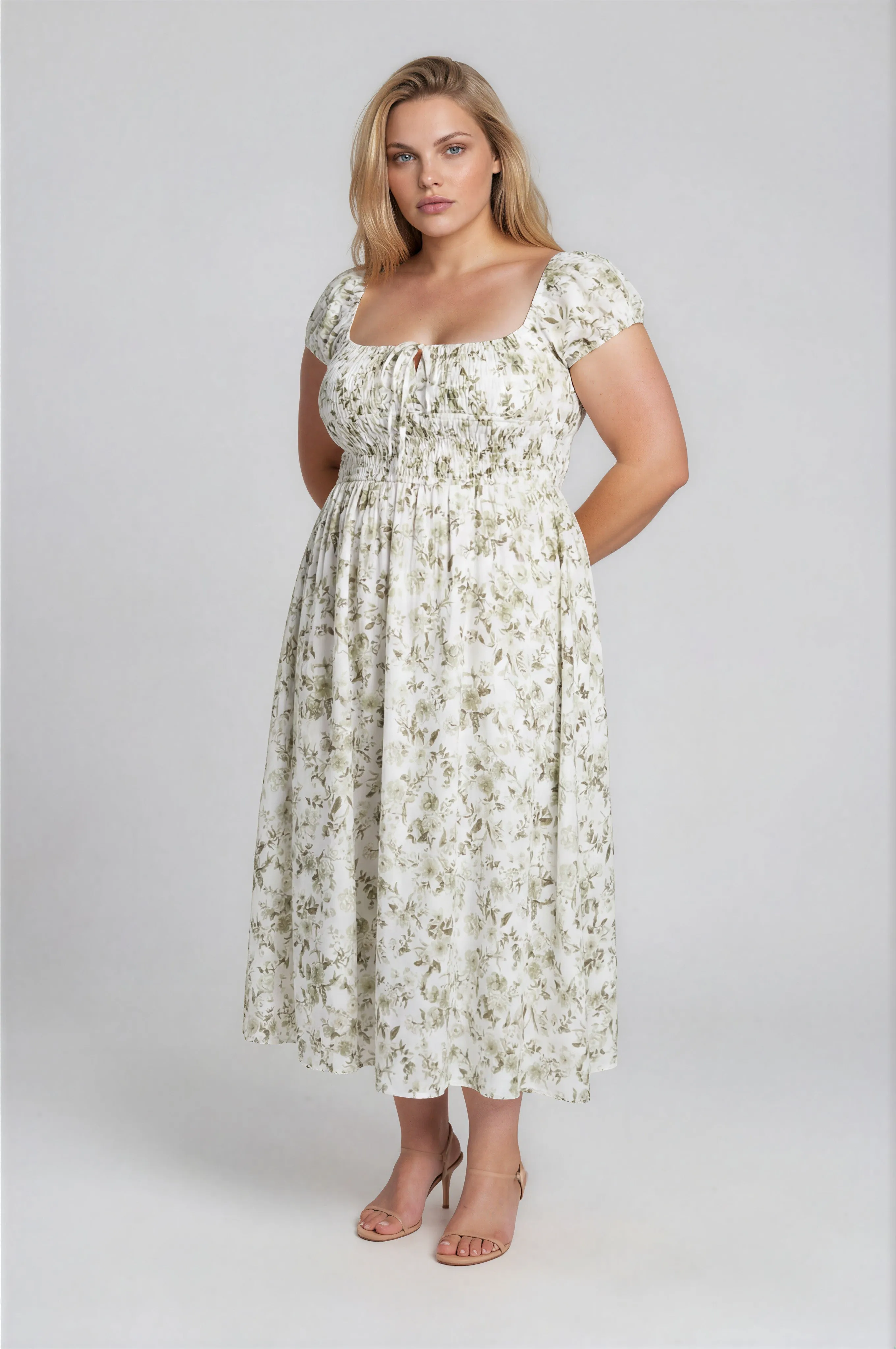 PLUS FLORAL TOILE SHORT SLEEVE MIDI DRESS sold by Blu Pepper product image thumbnail 3