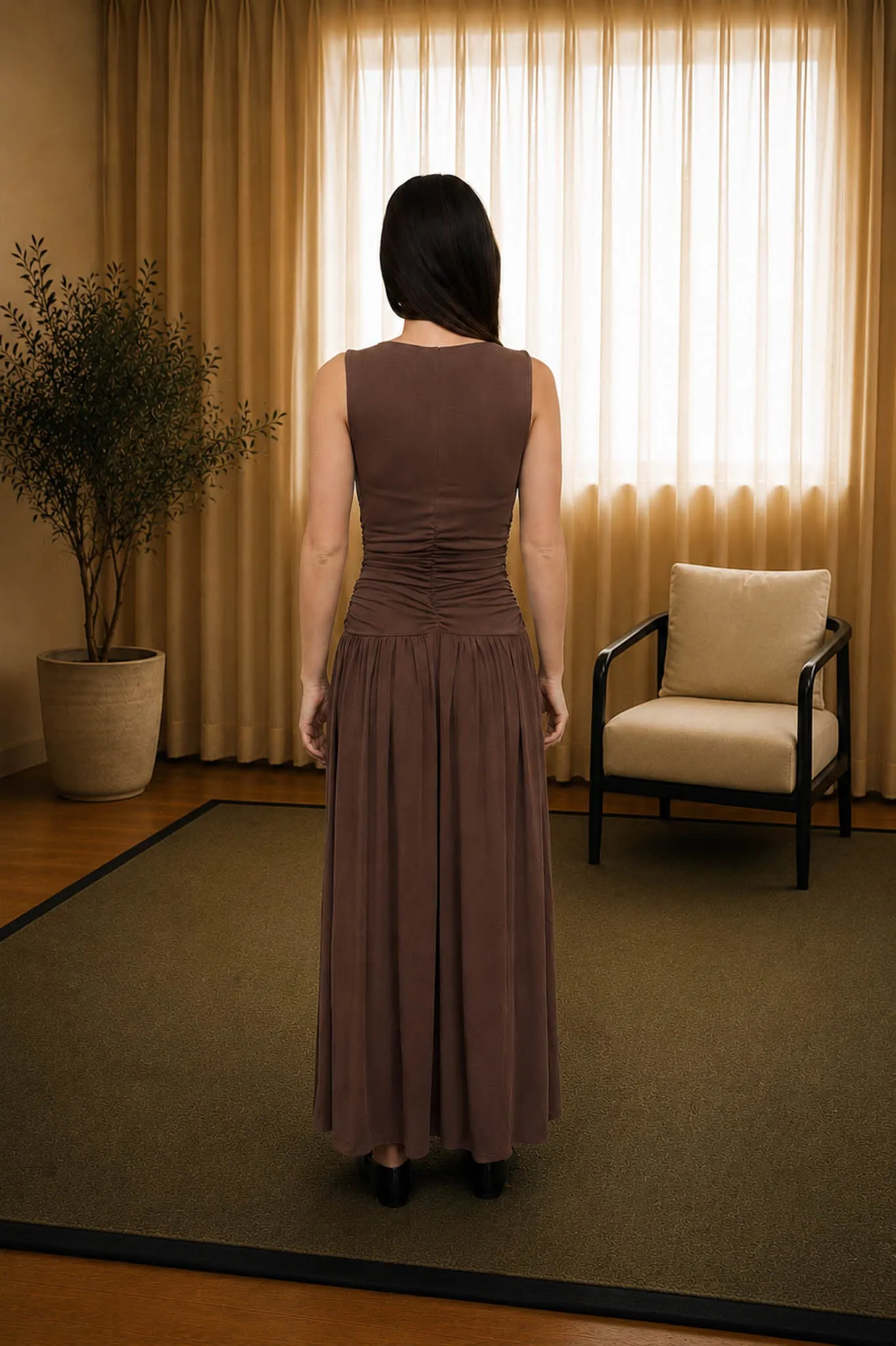 GATHERED BODICE SLEEVELESS MAXI DRESS sold by Blu Pepper product image thumbnail 2