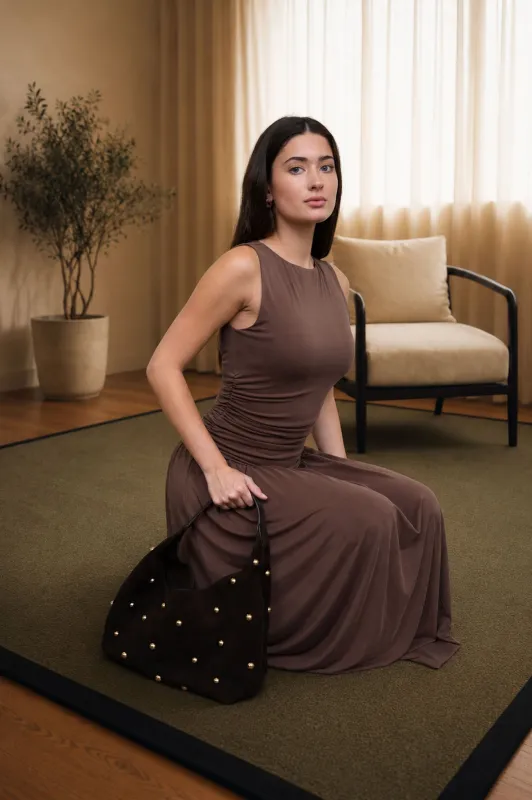 GATHERED BODICE SLEEVELESS MAXI DRESS made by Blu Pepper