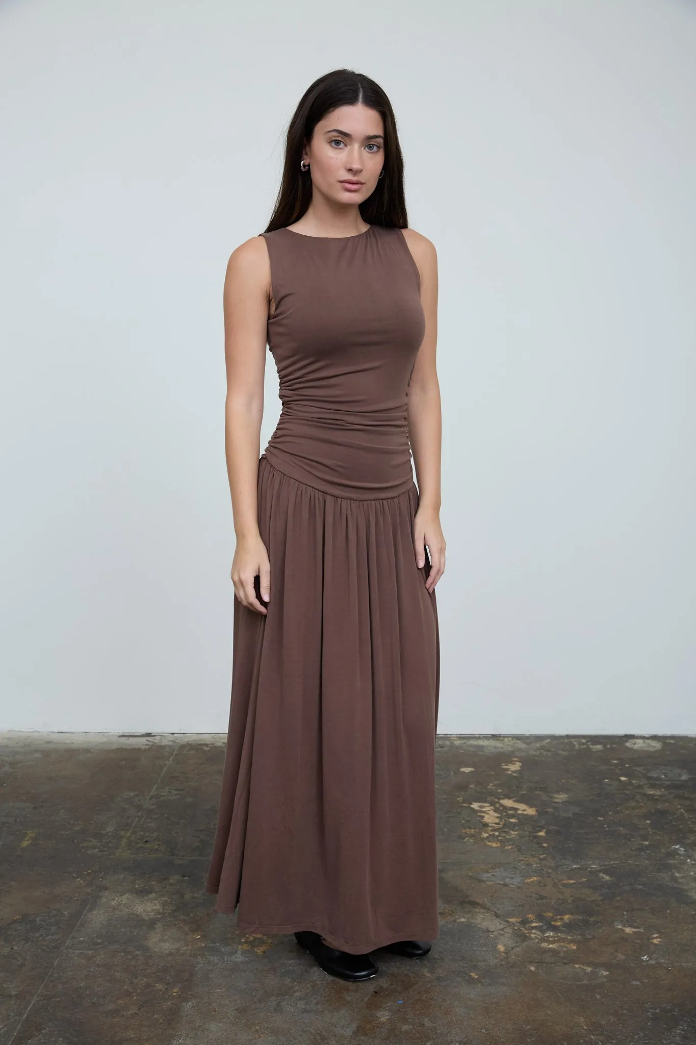GATHERED BODICE SLEEVELESS MAXI DRESS sold by Blu Pepper product image thumbnail 4