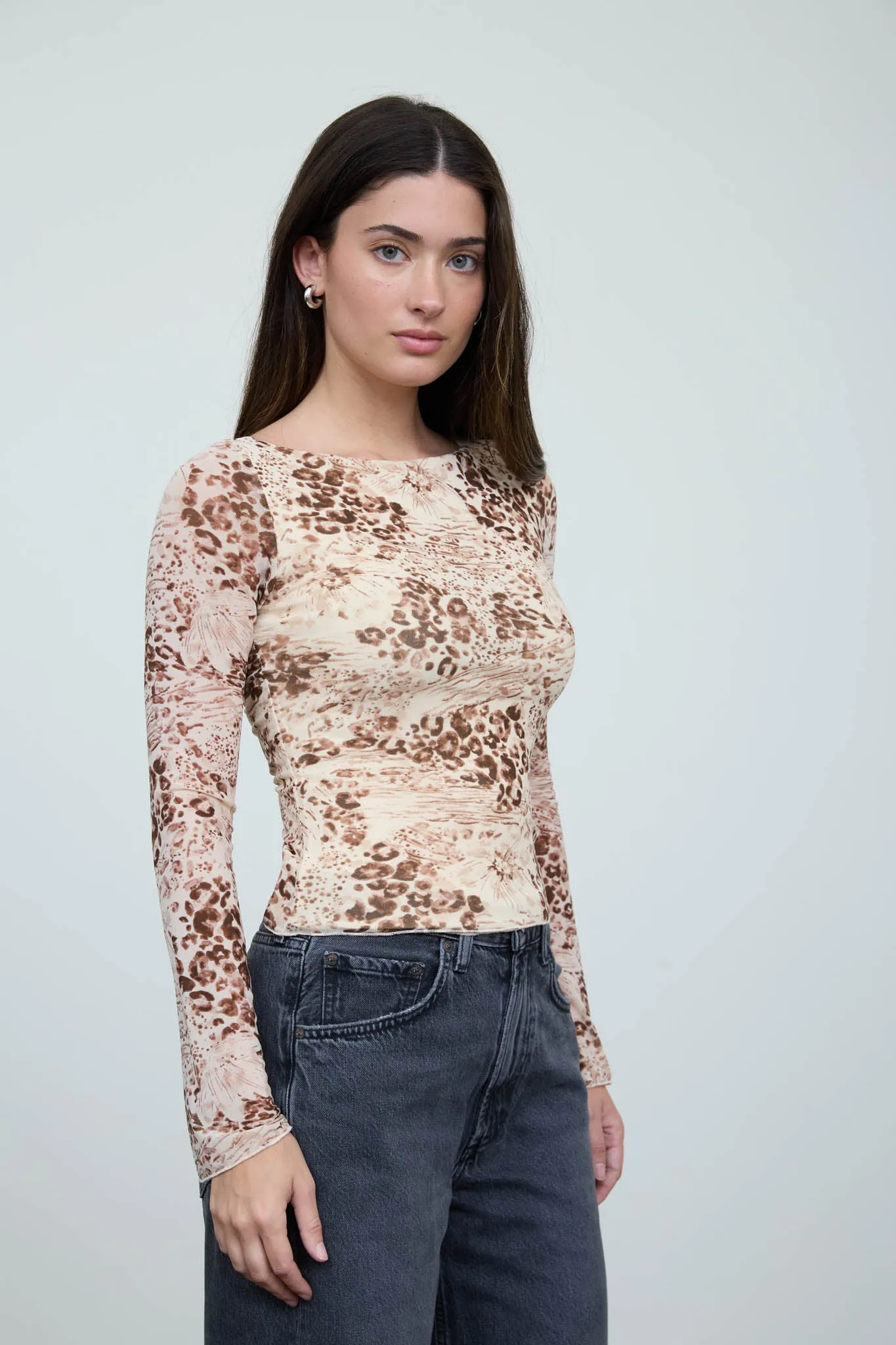 FLORAL LEOPARD PRINT LONG SLEEVE KNIT TOP sold by Blu Pepper product image thumbnail 5
