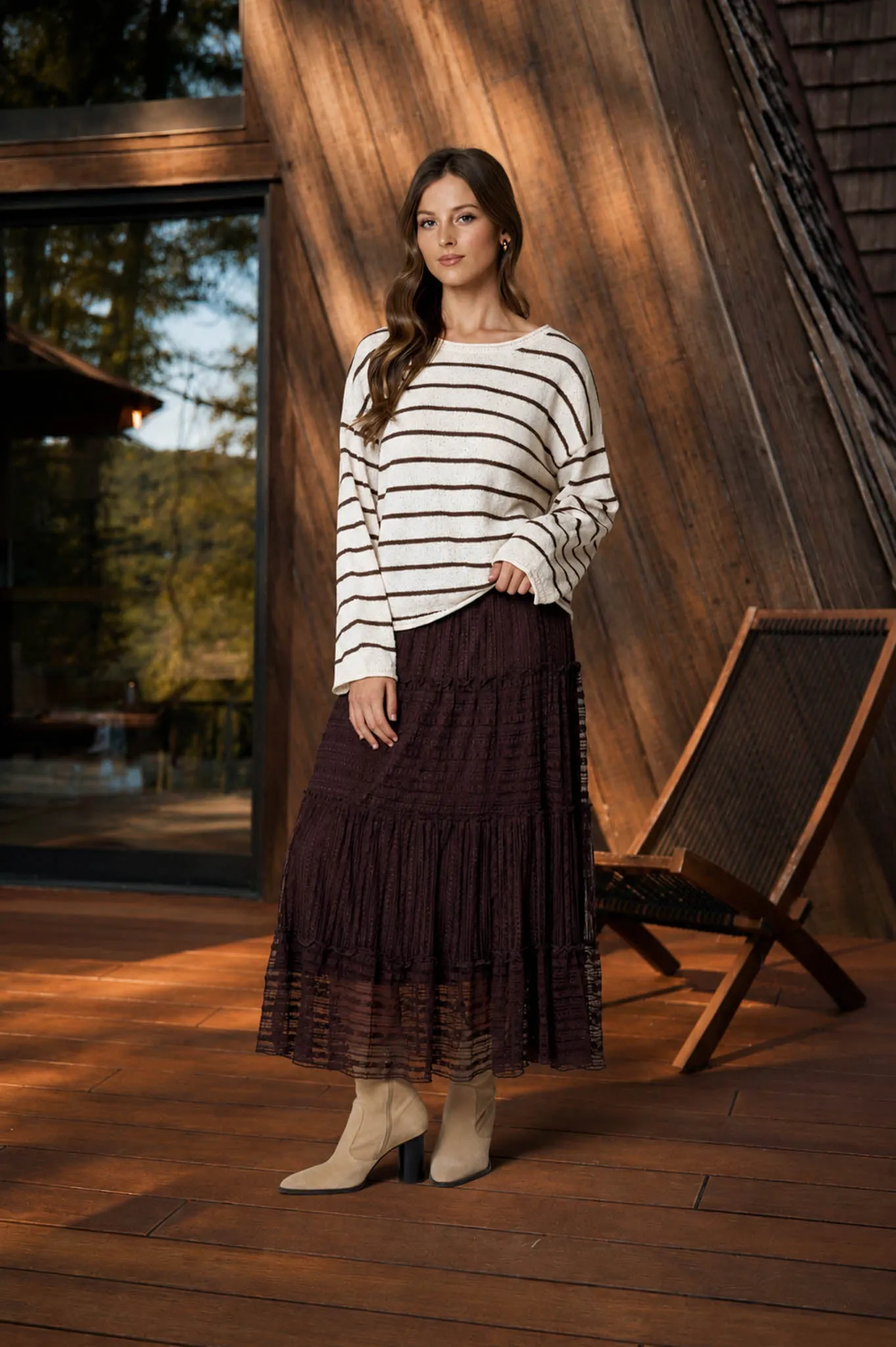 STRIPE TEXTURED RAW EDGE LONG SLEEVE KNIT SWEATER sold by Blu Pepper product image thumbnail 5