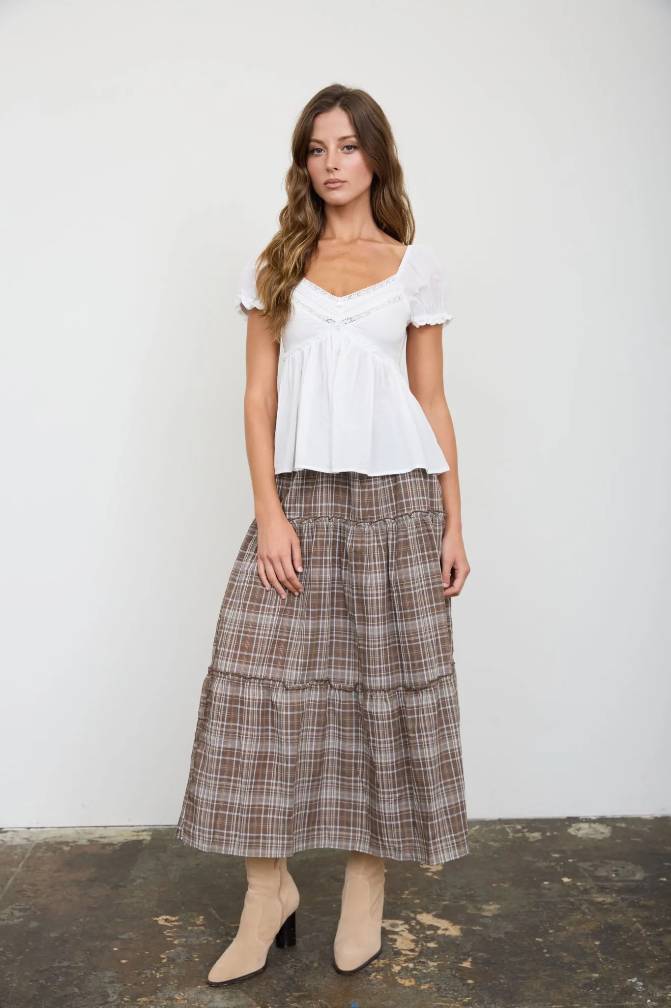 V NECK LADDER LACE PUFF SLEEVE BUTTON DOWN TOP (PRE-ORDER) sold by Blu Pepper product image thumbnail 5