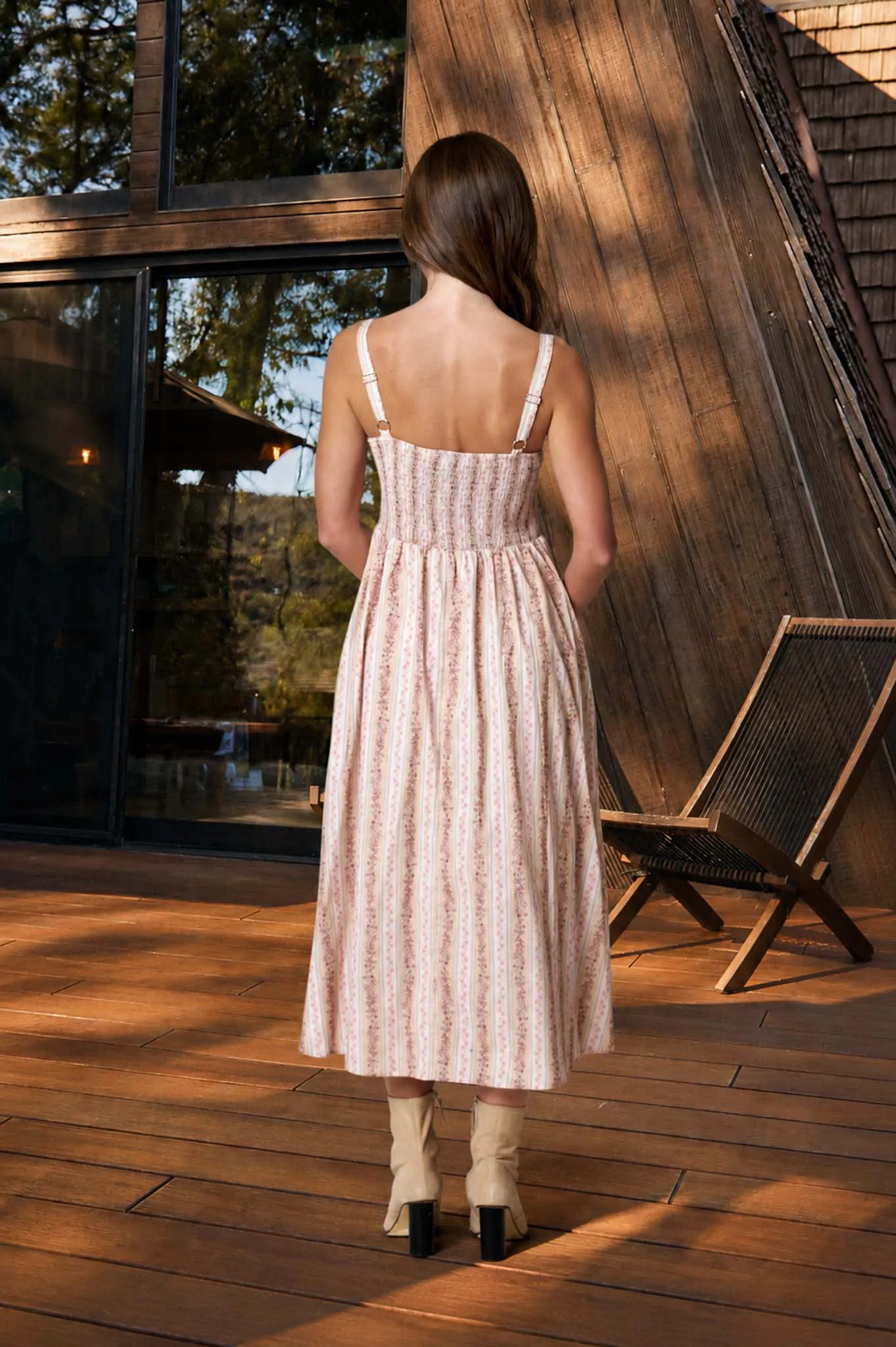 STRIPE FLORAL SLEEVELESS BUTTON DOWN MIDI DRESS sold by Blu Pepper product image thumbnail 2