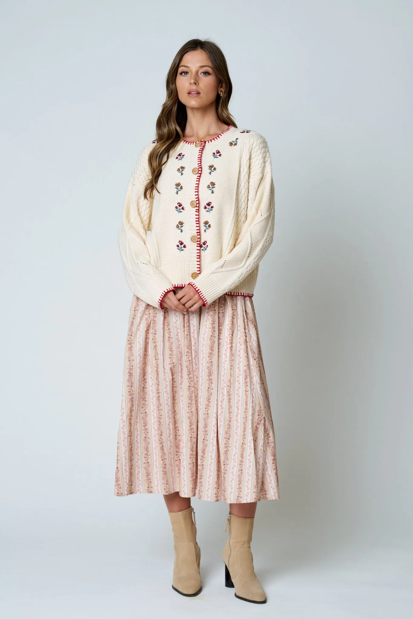 STRIPE FLORAL SLEEVELESS BUTTON DOWN MIDI DRESS sold by Blu Pepper product image thumbnail 5