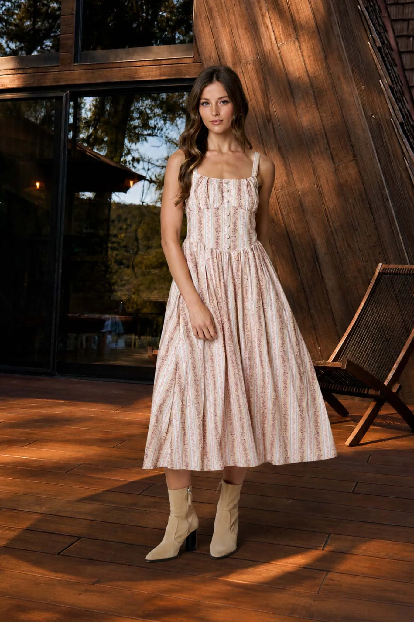 STRIPE FLORAL SLEEVELESS BUTTON DOWN MIDI DRESS sold by Blu Pepper product image thumbnail 3