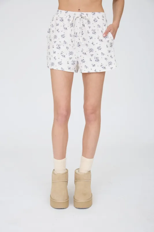 FLORAL RIBBED KNIT LOUNGE SHORTS made by J.O.A.