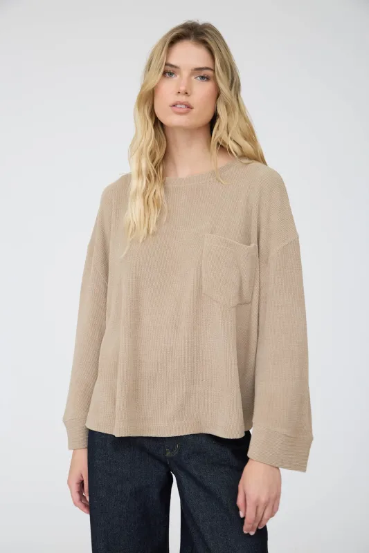 OVERSIZED LONG SLEEVE TEXTURED KNIT TOP made by J.O.A.