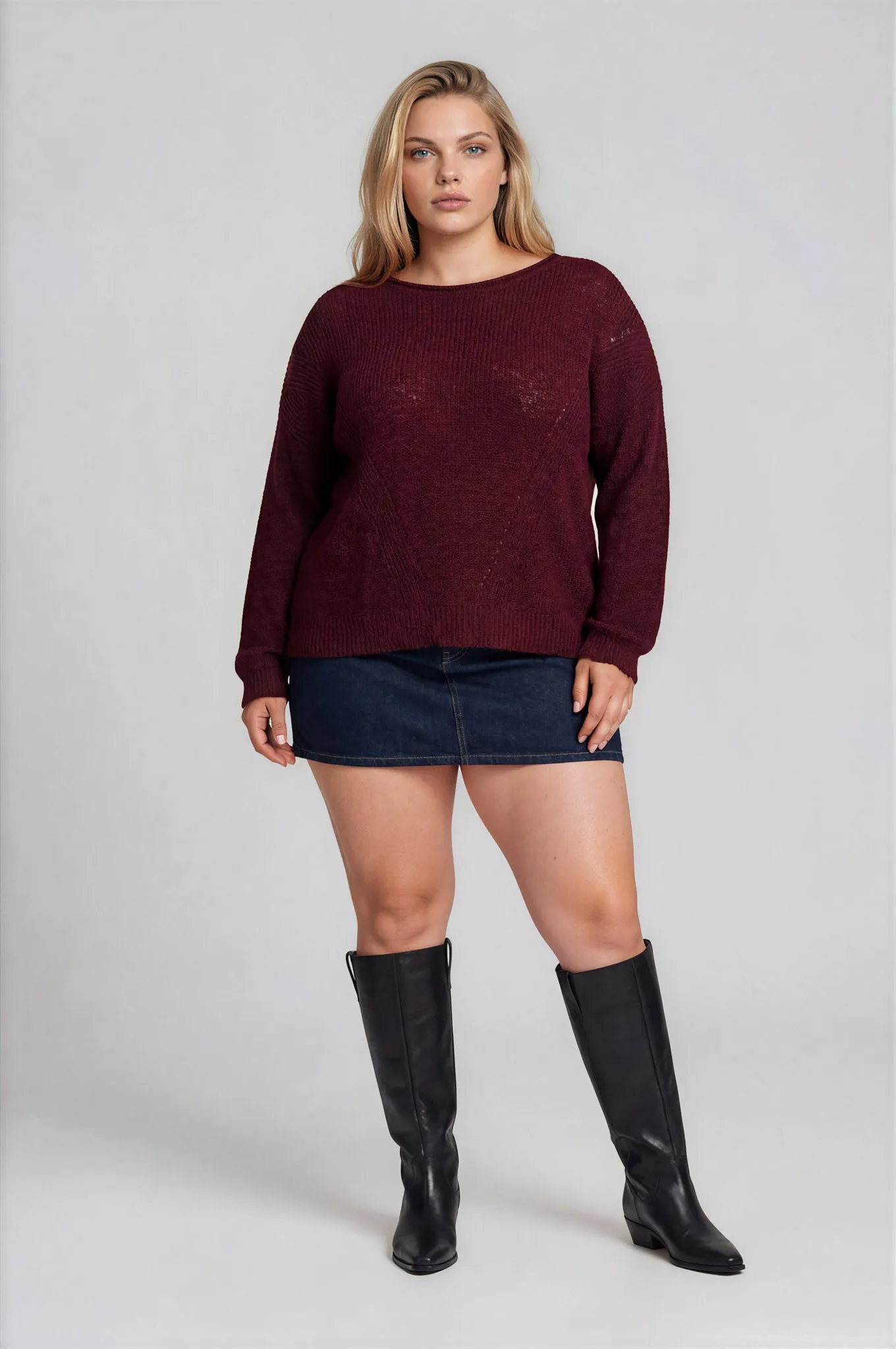 PLUS POINTELLE V STITCH ROLLED EDGE KNIT SWEATER (PRE-ORDER) sold by Blu Pepper product image thumbnail 4
