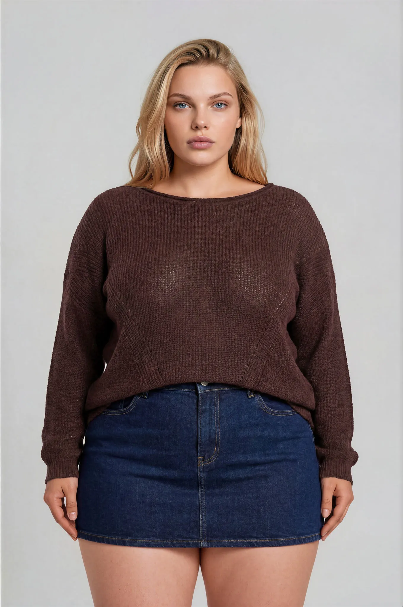 PLUS POINTELLE V STITCH ROLLED EDGE KNIT SWEATER (PRE-ORDER) sold by Blu Pepper product image thumbnail 5