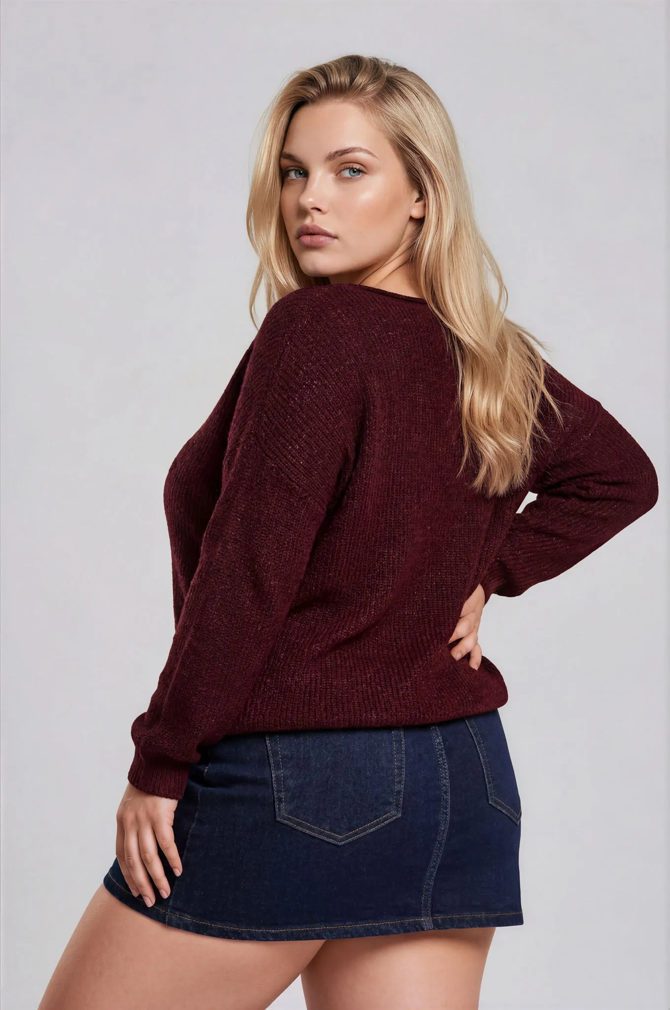 PLUS POINTELLE V STITCH ROLLED EDGE KNIT SWEATER (PRE-ORDER) sold by Blu Pepper product image thumbnail 2