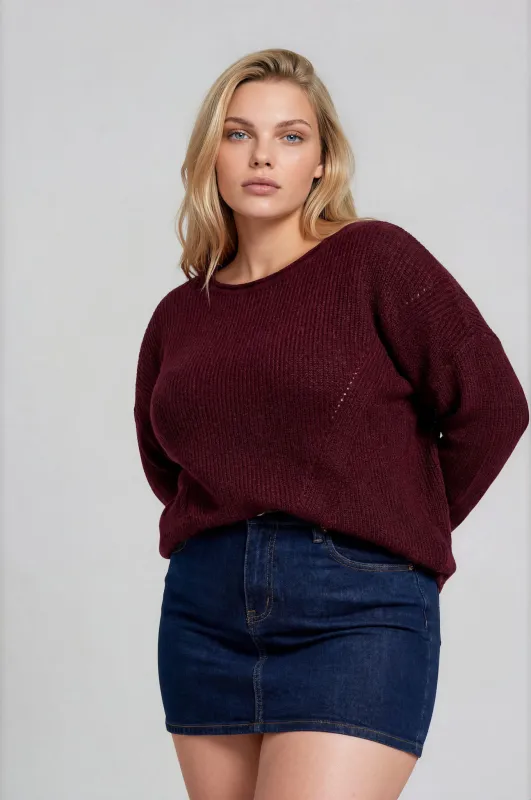 PLUS POINTELLE V STITCH ROLLED EDGE KNIT SWEATER (PRE-ORDER) made by Blu Pepper