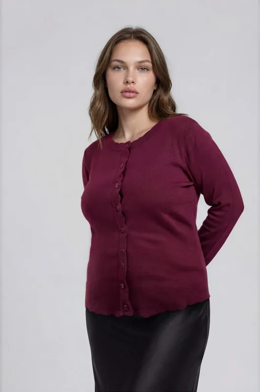 PLUS SCALLOPED BUTTON DETAIL LONG SLEEVE KNIT CARDIGAN made by Blu Pepper