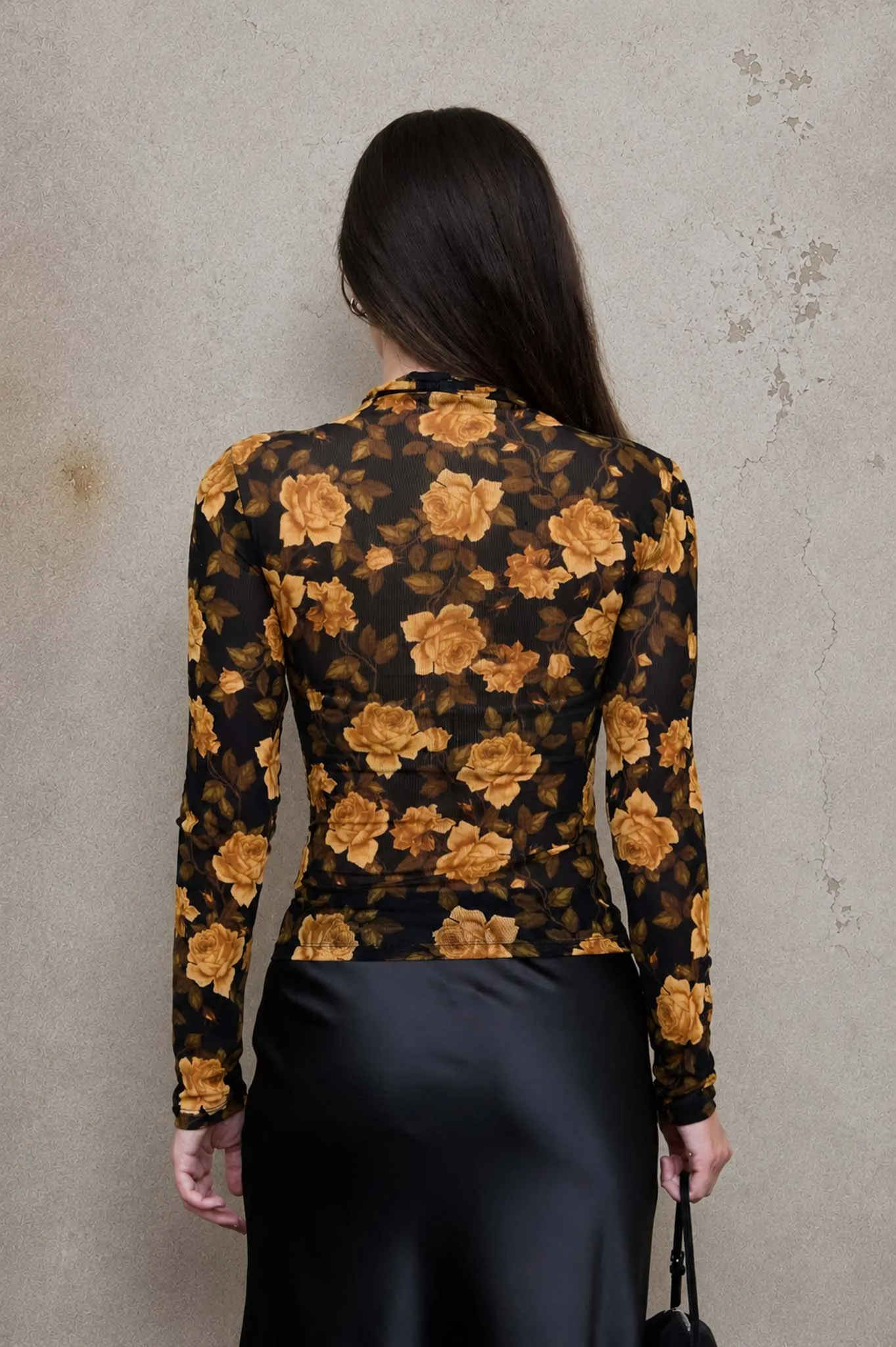 FLORAL MESH MOCK NECK LONG SLEEVE KNIT TOP sold by Blu Pepper product image thumbnail 2