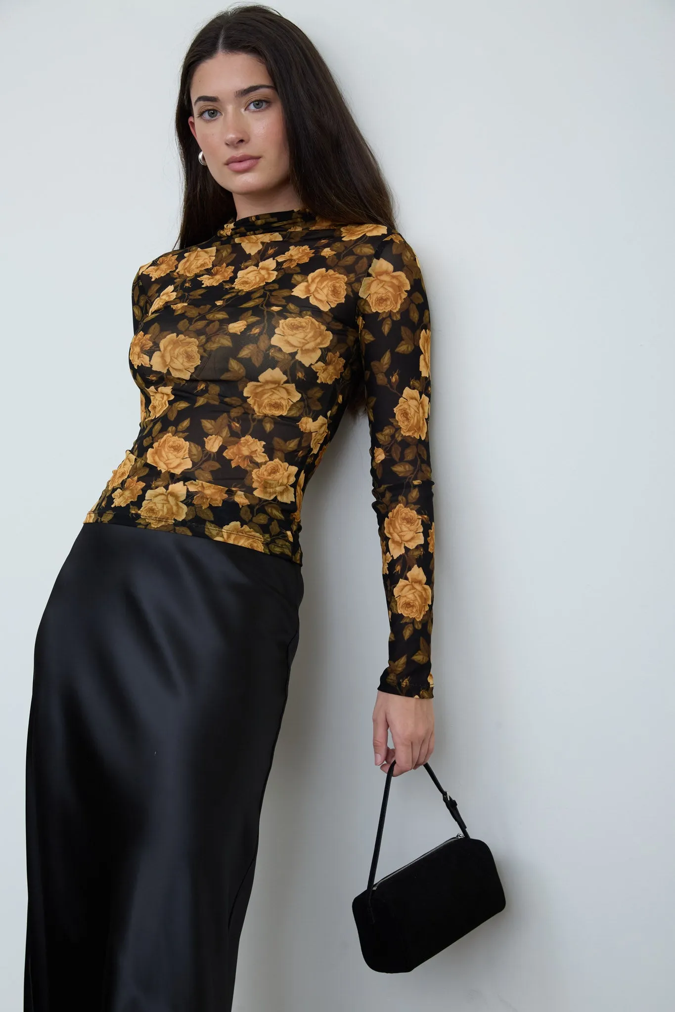 FLORAL MESH MOCK NECK LONG SLEEVE KNIT TOP sold by Blu Pepper product image thumbnail 4