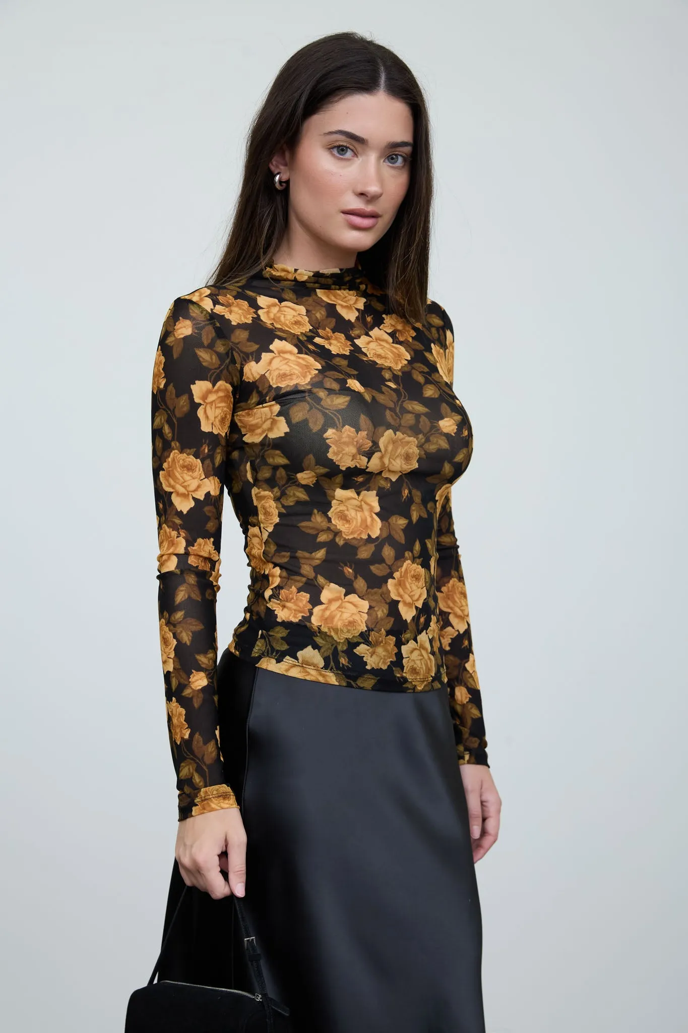 FLORAL MESH MOCK NECK LONG SLEEVE KNIT TOP sold by Blu Pepper product image thumbnail 3