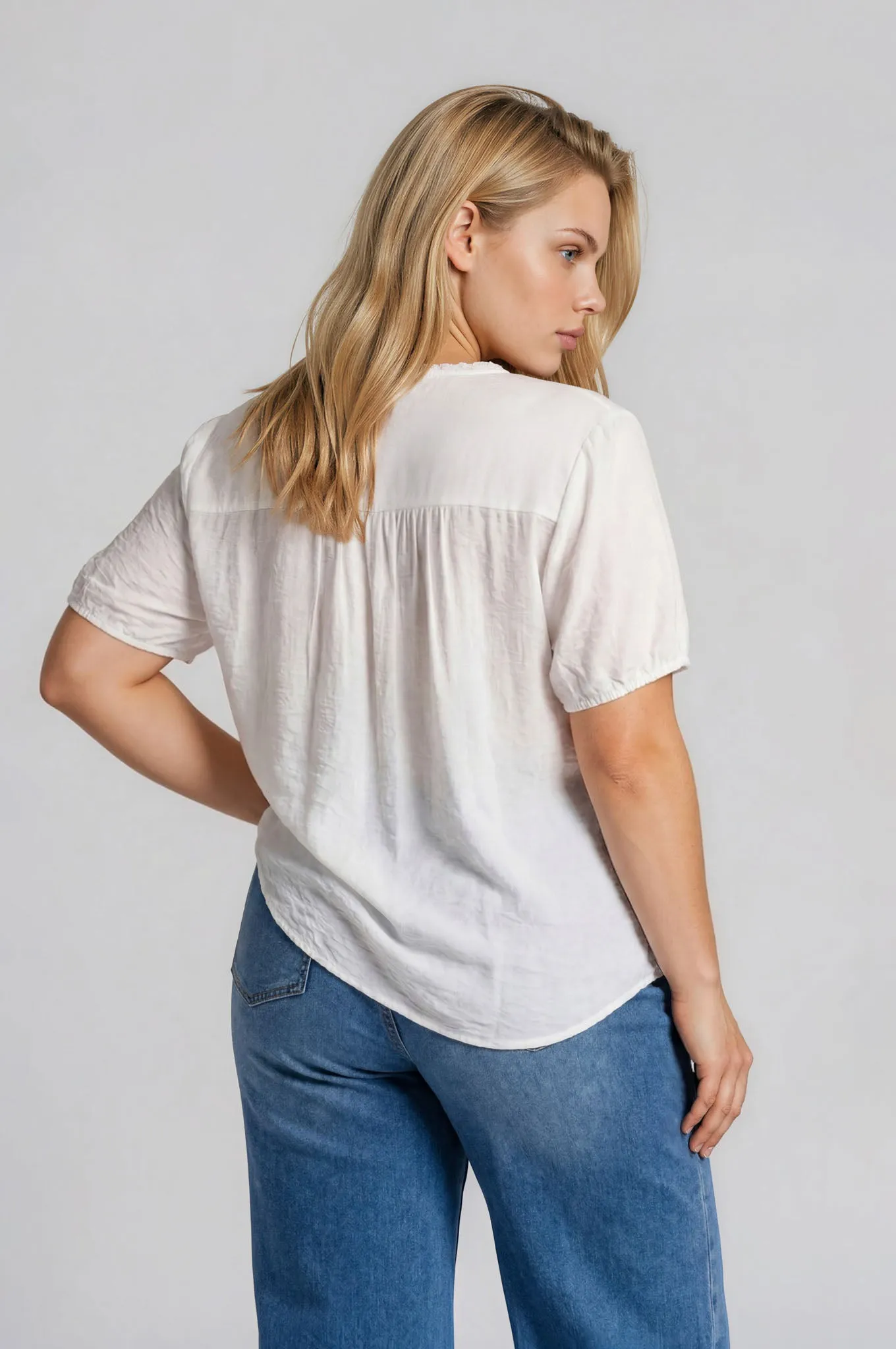 PLUS EMBROIDERED YOKE LACE TRIM PINTUCK DETAIL TOP sold by Blu Pepper product image thumbnail 2