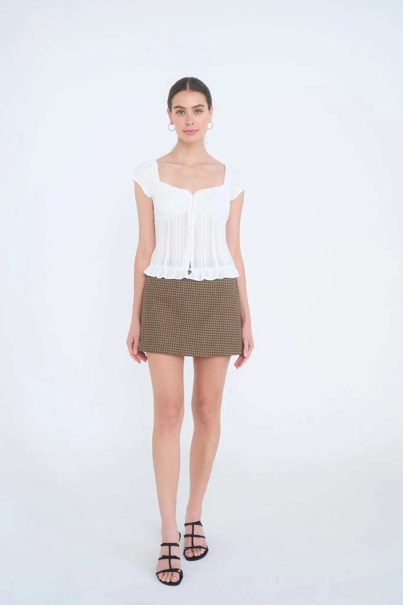 STRIPE TEXTURE RUFFLE TRIM BUTTON DOWN TOP sold by Blu Pepper product image thumbnail 4