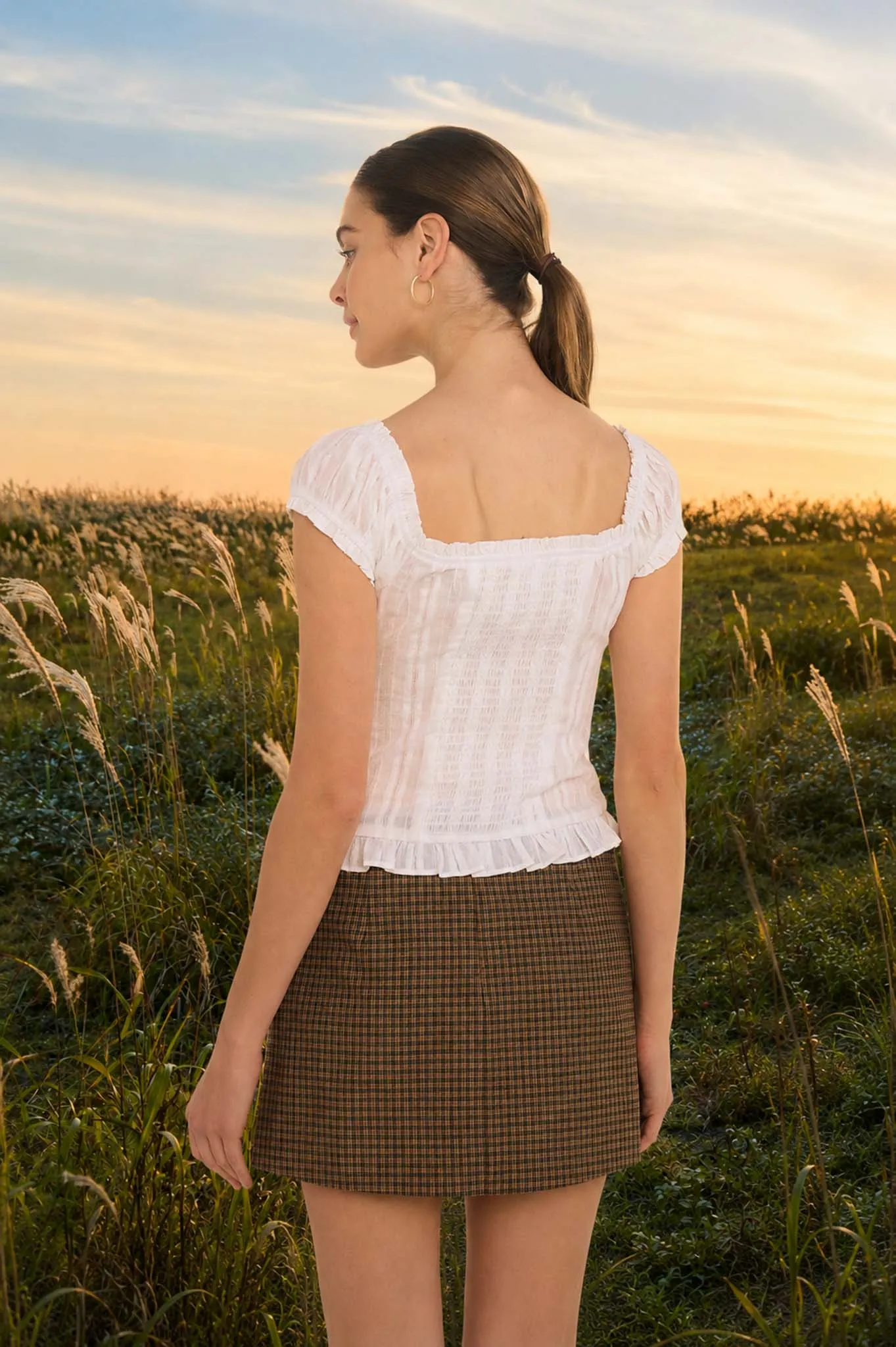 STRIPE TEXTURE RUFFLE TRIM BUTTON DOWN TOP sold by Blu Pepper product image thumbnail 2