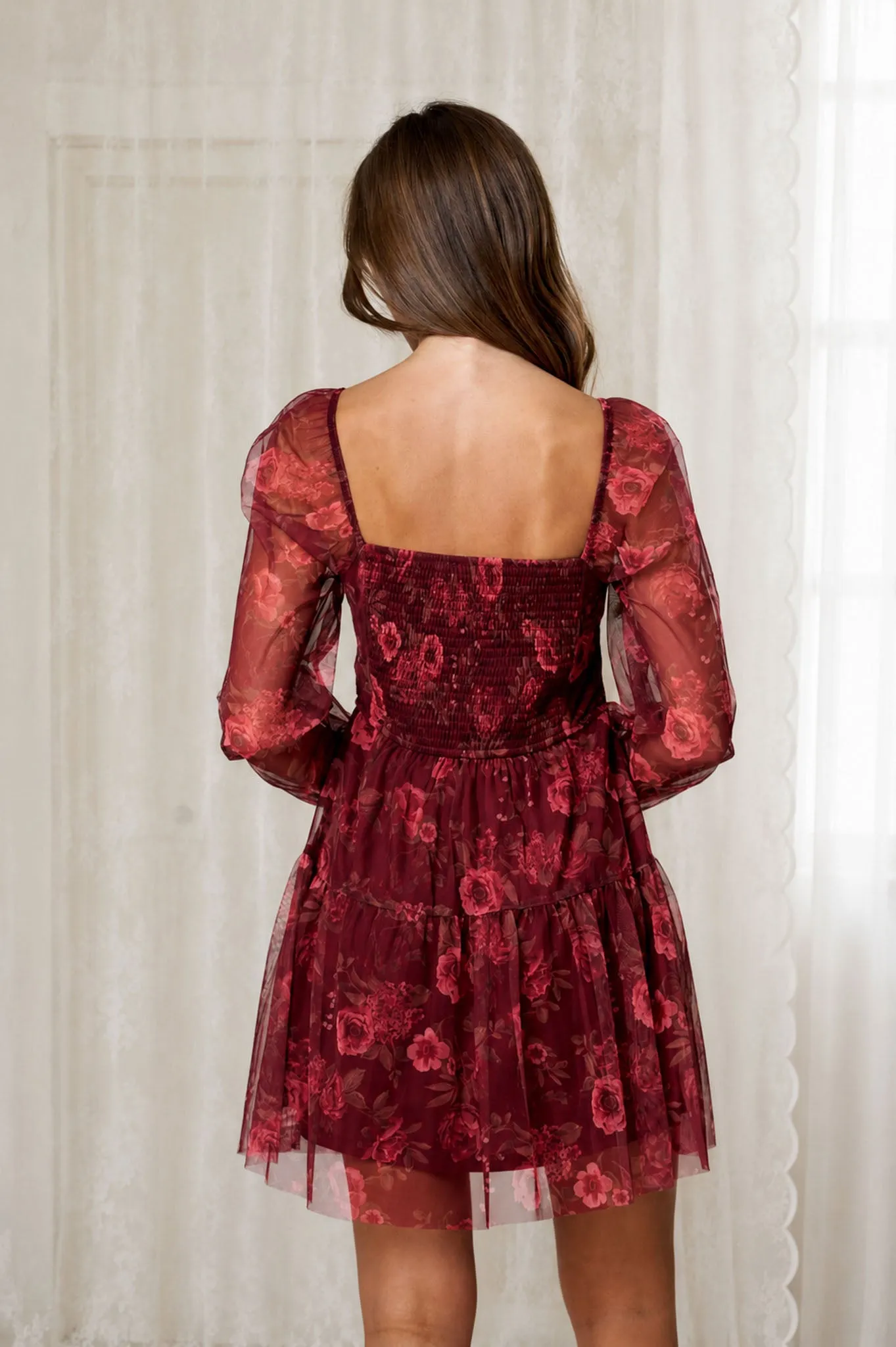 FLORAL CHIFFON LONG SLEEVE CORSET MINI DRESS sold by Blu Pepper product image thumbnail 2