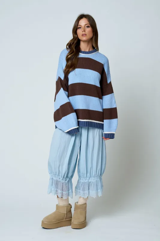 OVERSIZED STRIPE CREW NECK LONG SLEEVE SWEATER made by Blu Pepper
