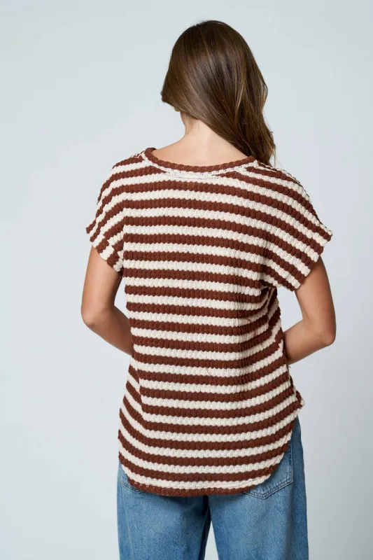 TEXTURED STRIPE ROUND NECK DOLMAN SLEEVE KNIT TOP made by Blu Pepper
