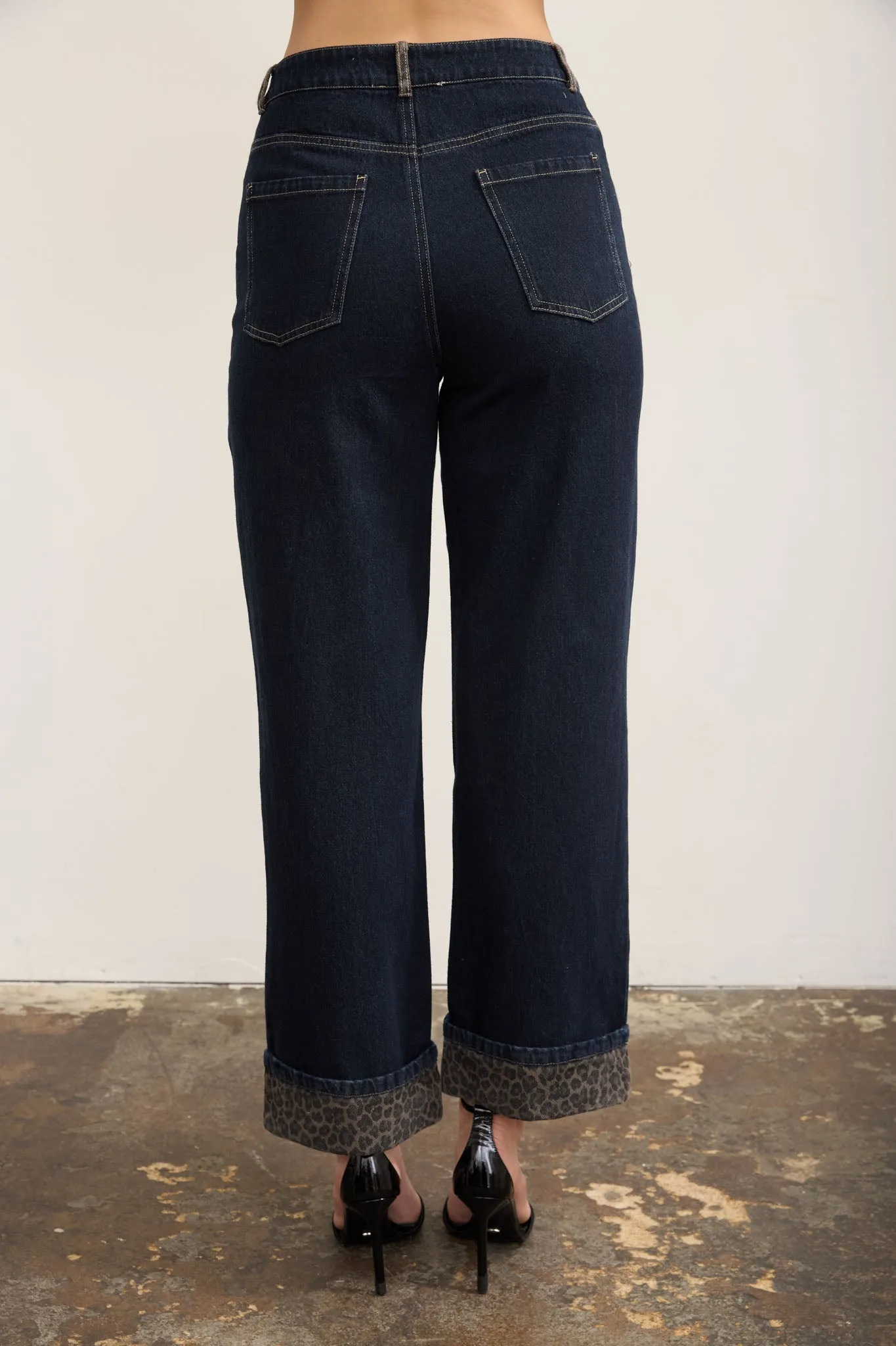 LEOPARD CUFF DETAIL WIDE LEG DENIM JEANS sold by Blu Pepper product image thumbnail 2