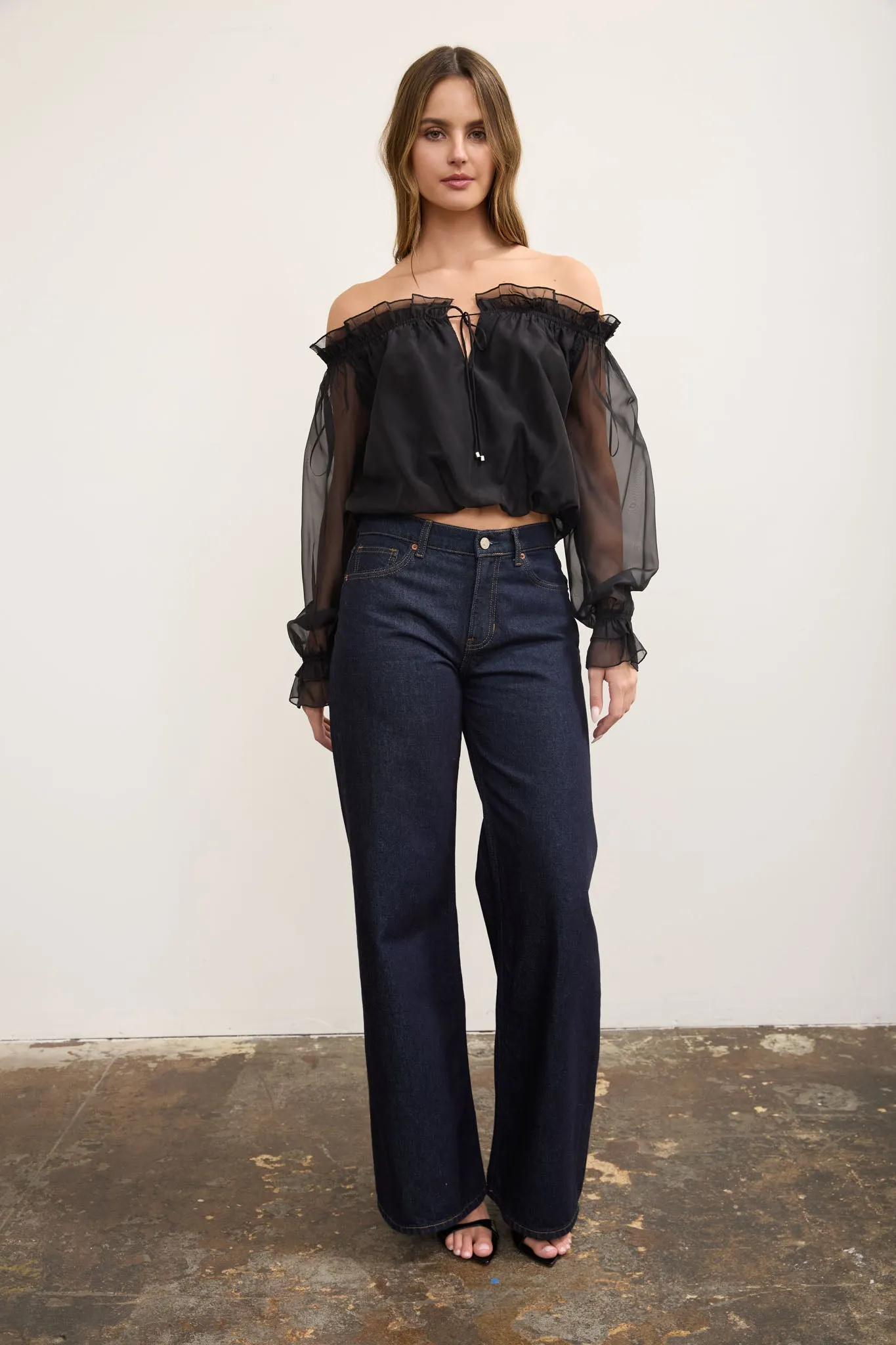 RUFFLE OFF-SHOULDER LONG SLEEVE PEASANT BLOUSE sold by Blu Pepper product image thumbnail 5