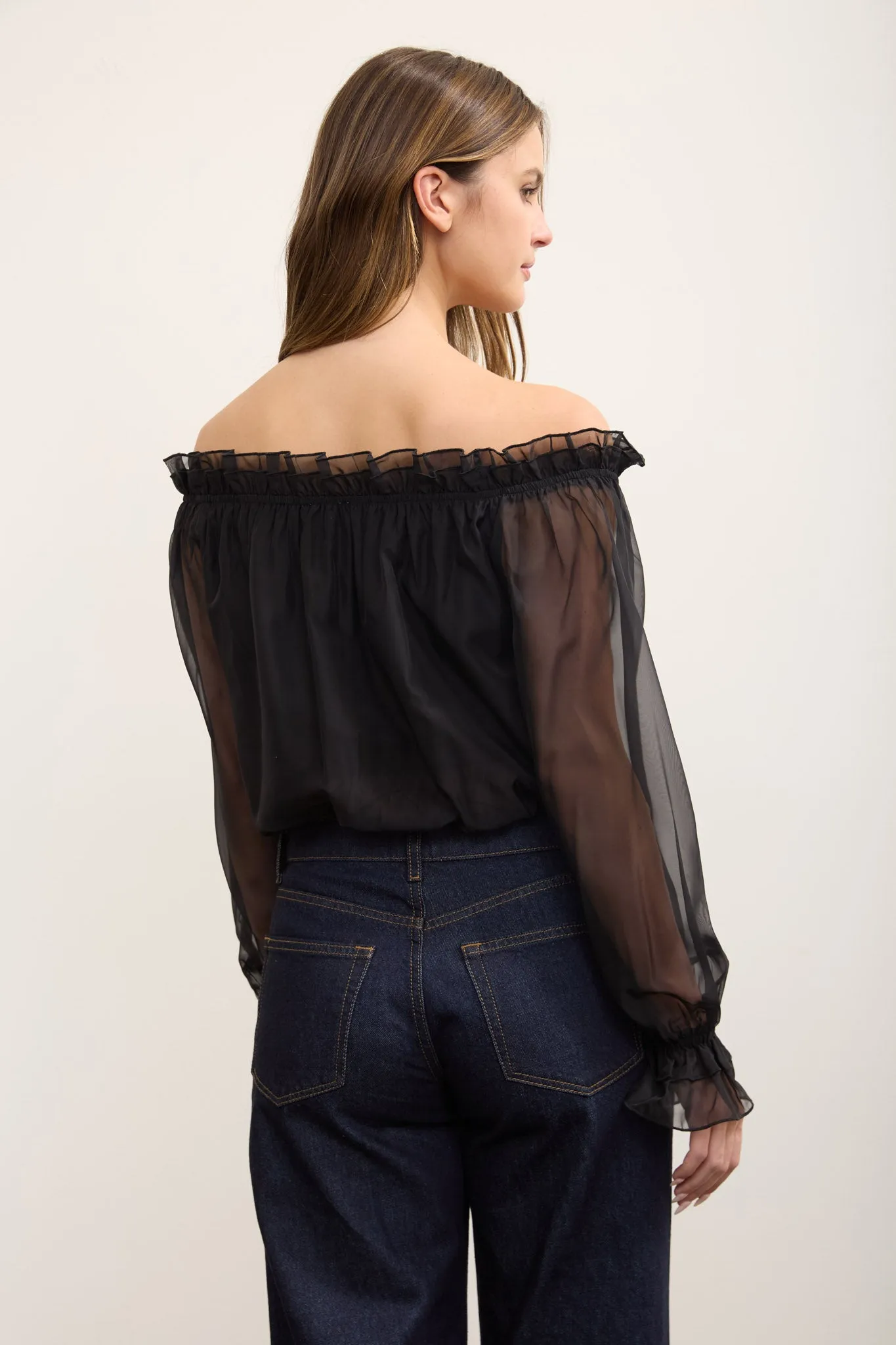 RUFFLE OFF-SHOULDER LONG SLEEVE PEASANT BLOUSE sold by Blu Pepper product image thumbnail 2