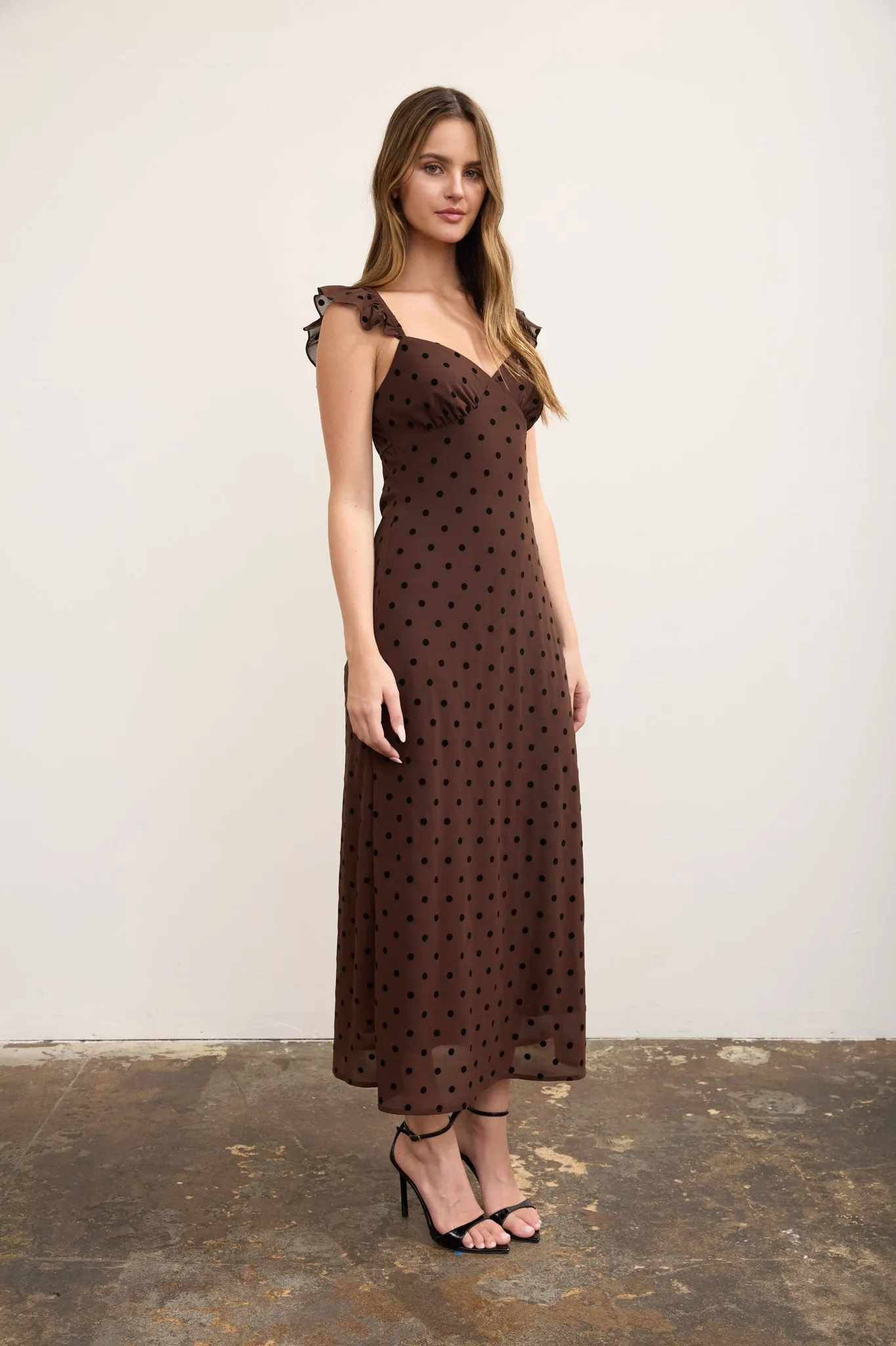 POLKA DOT FLOCK SWEETHEART MIDI DRESS sold by Blu Pepper product image thumbnail 4