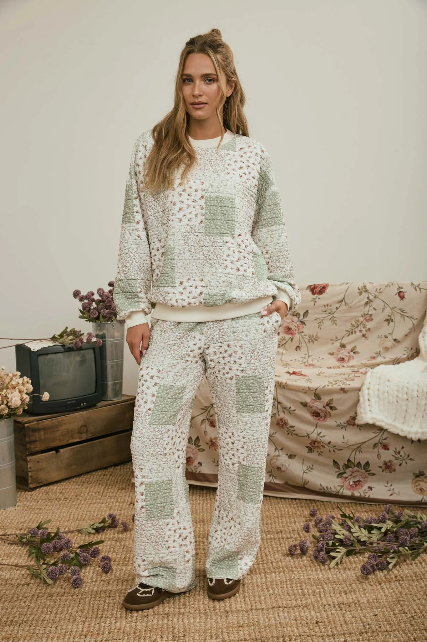 MULTI-FLORAL PATCHWORK LONG SLEEVE KNIT TOP (PRE-ORDER) sold by Blu Pepper product image thumbnail 5