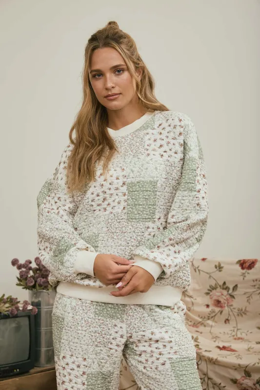 MULTI-FLORAL PATCHWORK LONG SLEEVE KNIT TOP made by J.O.A.