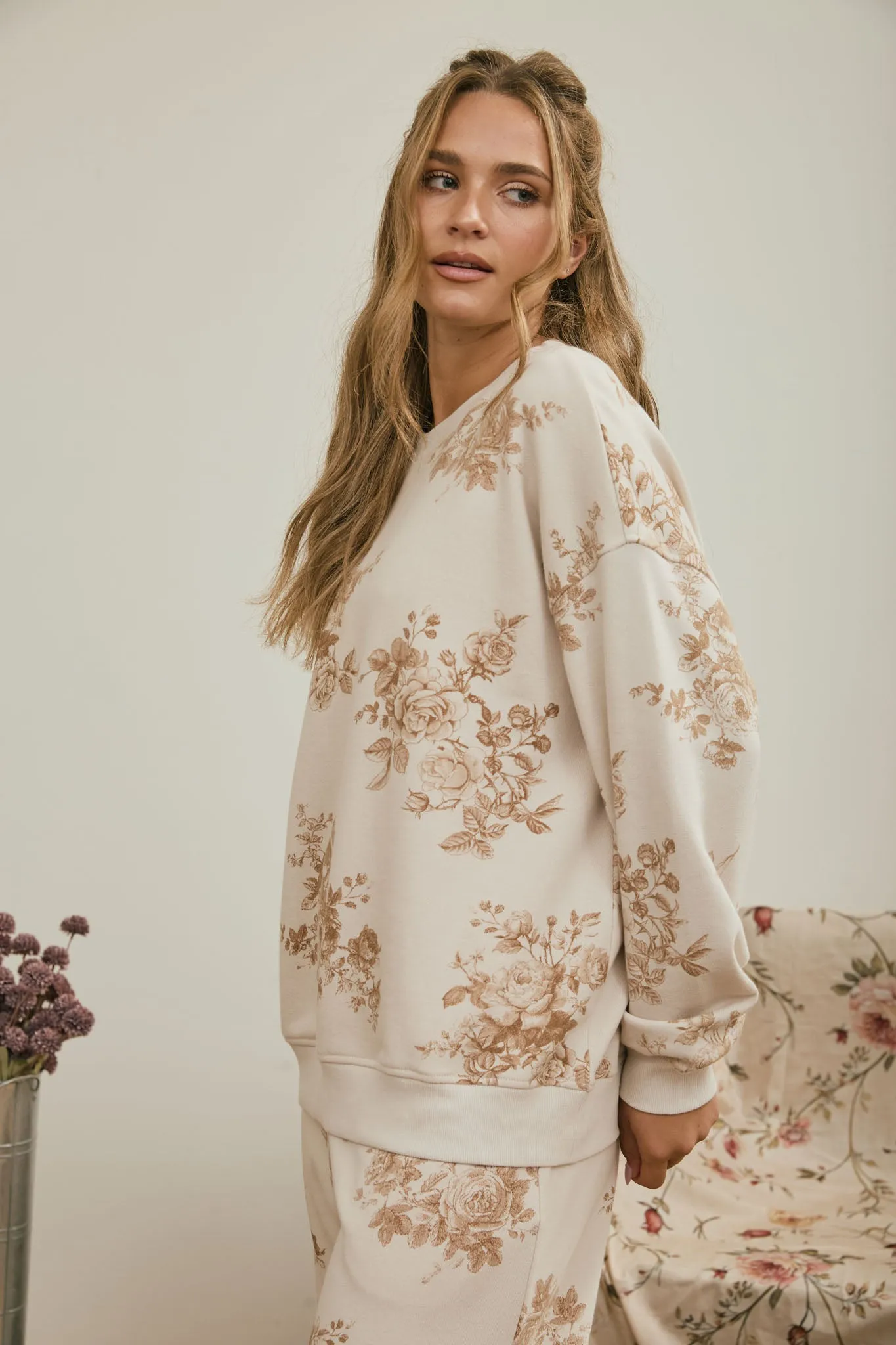 FLORAL TOILE LONG SLEEVE CREW NECK KNIT TOP sold by Blu Pepper product image thumbnail 3