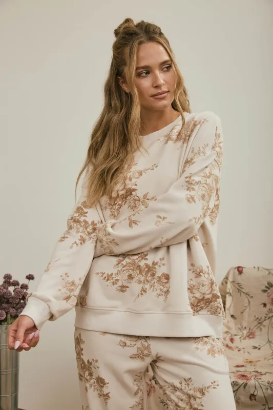 FLORAL TOILE LONG SLEEVE CREW NECK KNIT TOP made by J.O.A.