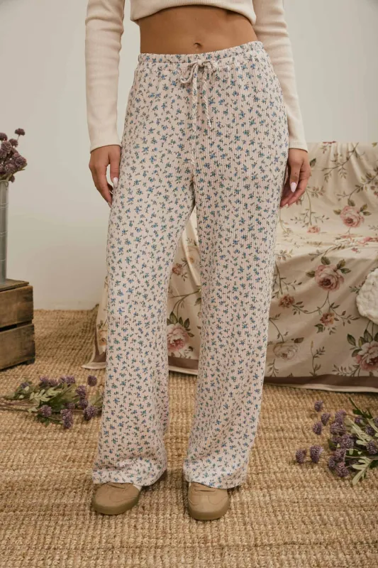 DITSY FLORAL RIB KNIT WIDE LEG LOUNGE PANTS made by J.O.A.