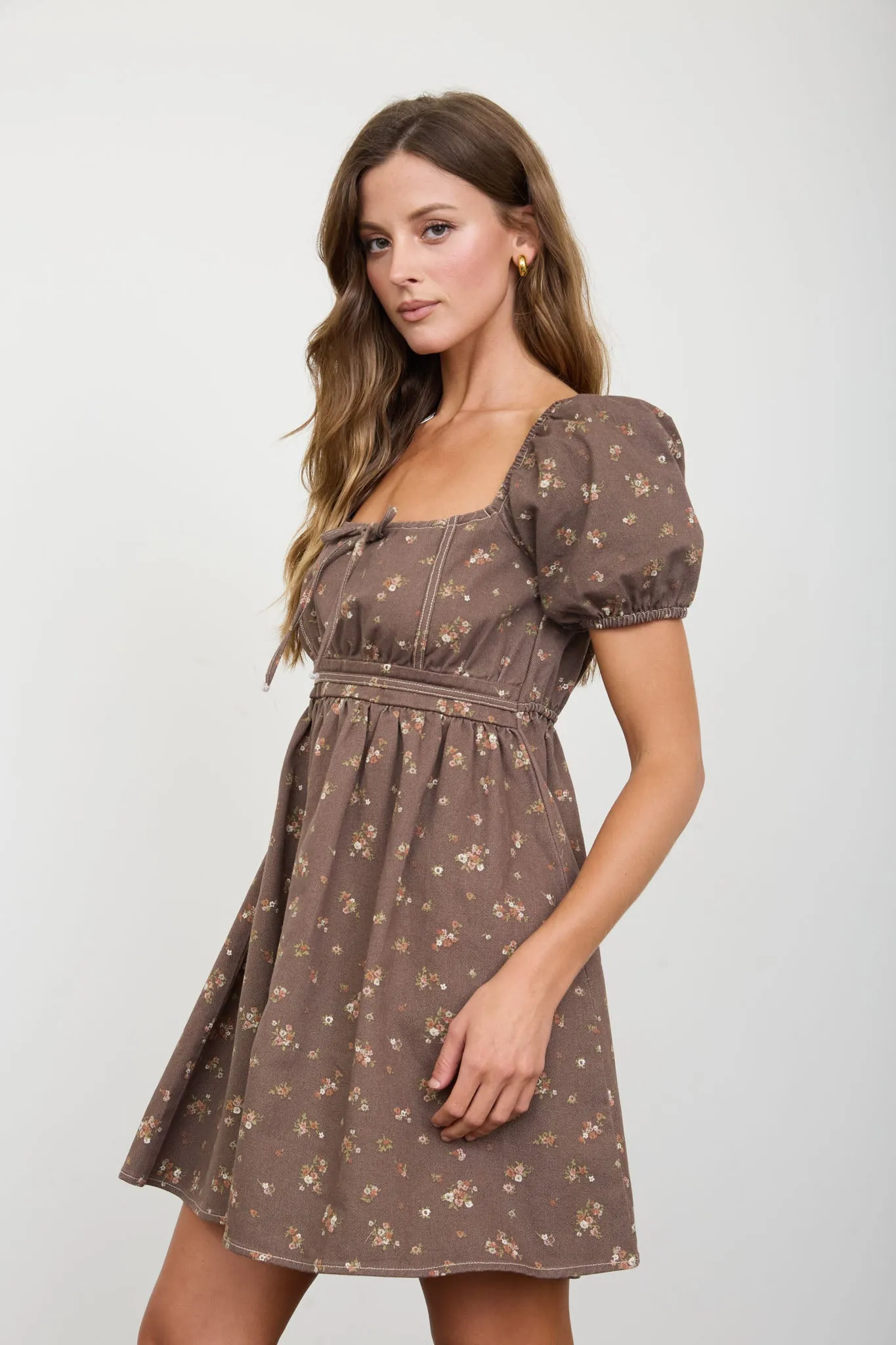 DITSY FLORAL PUFF SLEEVE SQUARE NECK MINI DRESS sold by Blu Pepper product image thumbnail 5