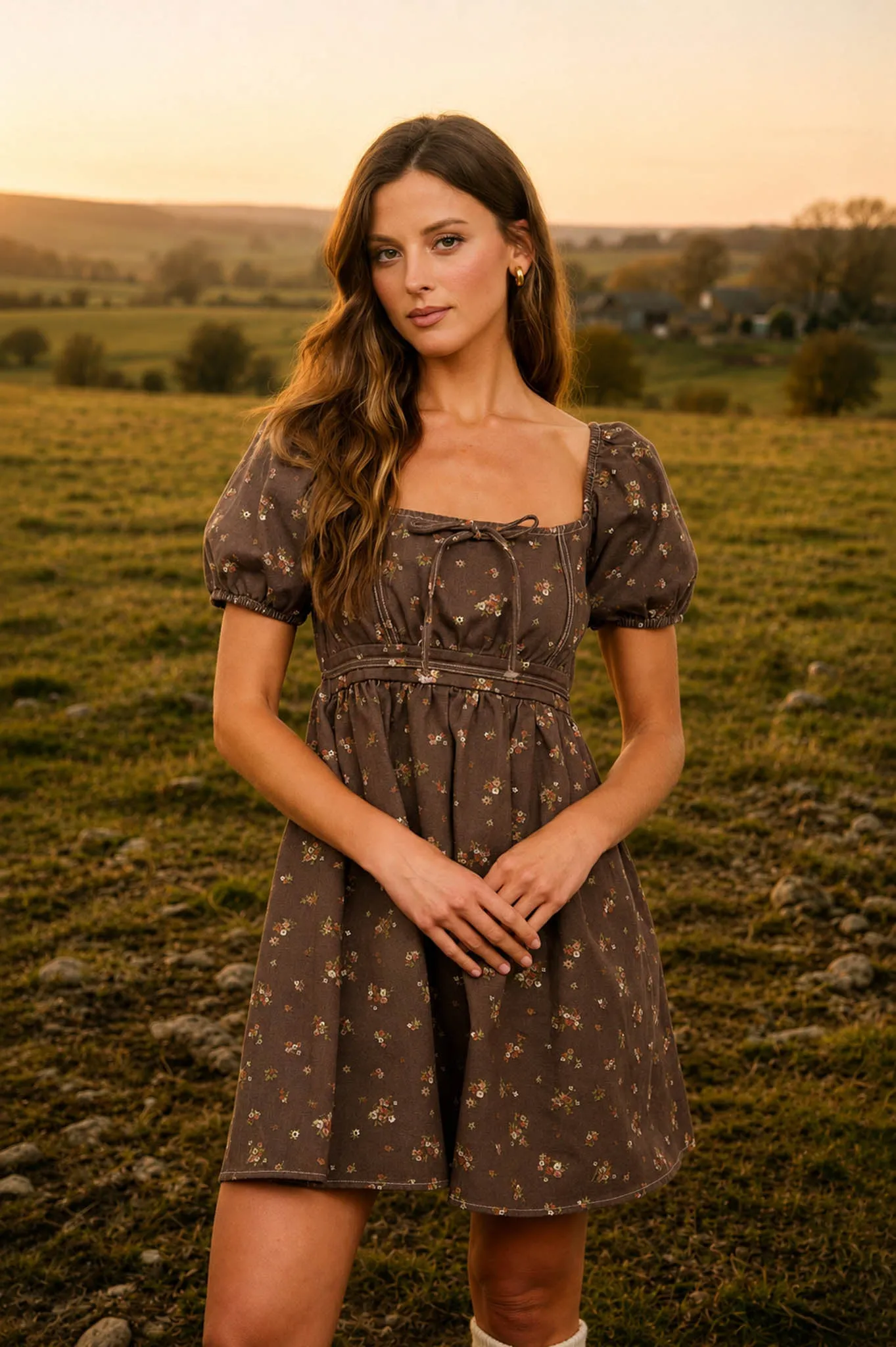 DITSY FLORAL PUFF SLEEVE SQUARE NECK MINI DRESS sold by Blu Pepper product image thumbnail 3