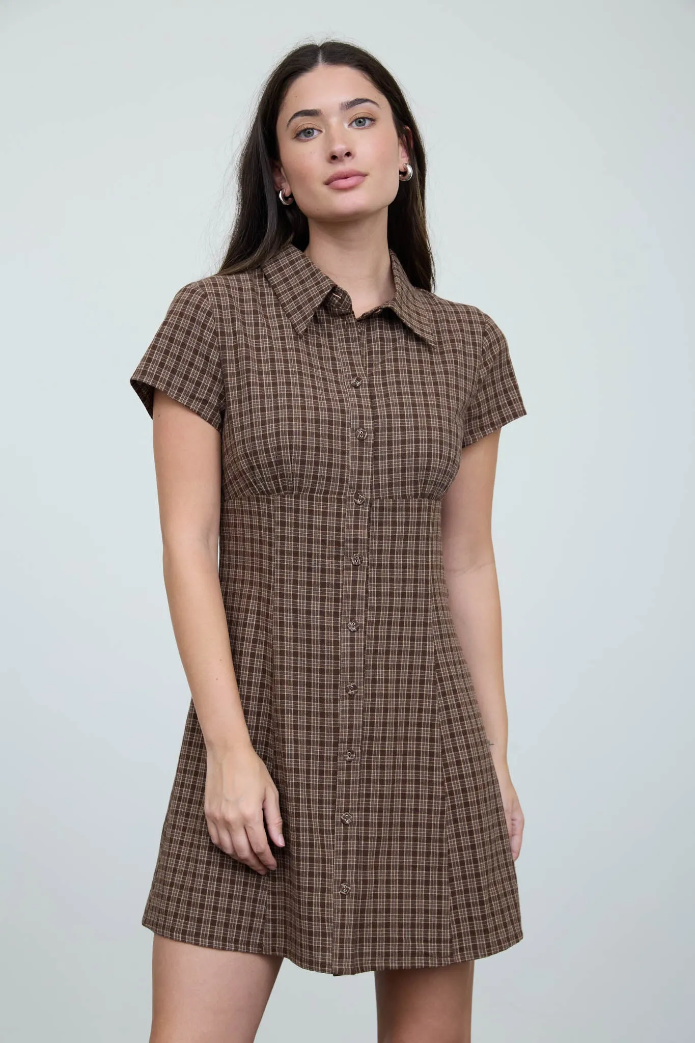 SHIRT COLLAR BUTTON-FRONT PLAID MINI DRESS sold by Blu Pepper product image thumbnail 5