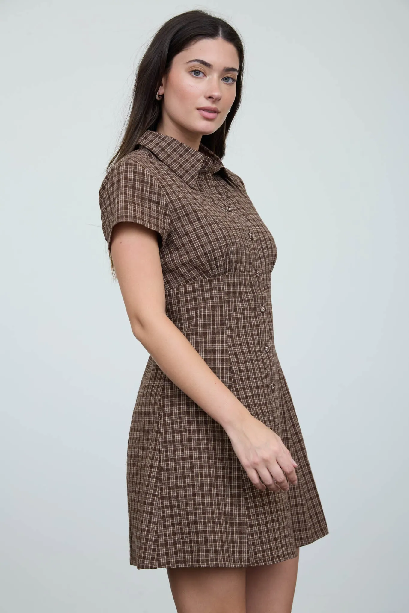 SHIRT COLLAR BUTTON-FRONT PLAID MINI DRESS sold by Blu Pepper product image thumbnail 4