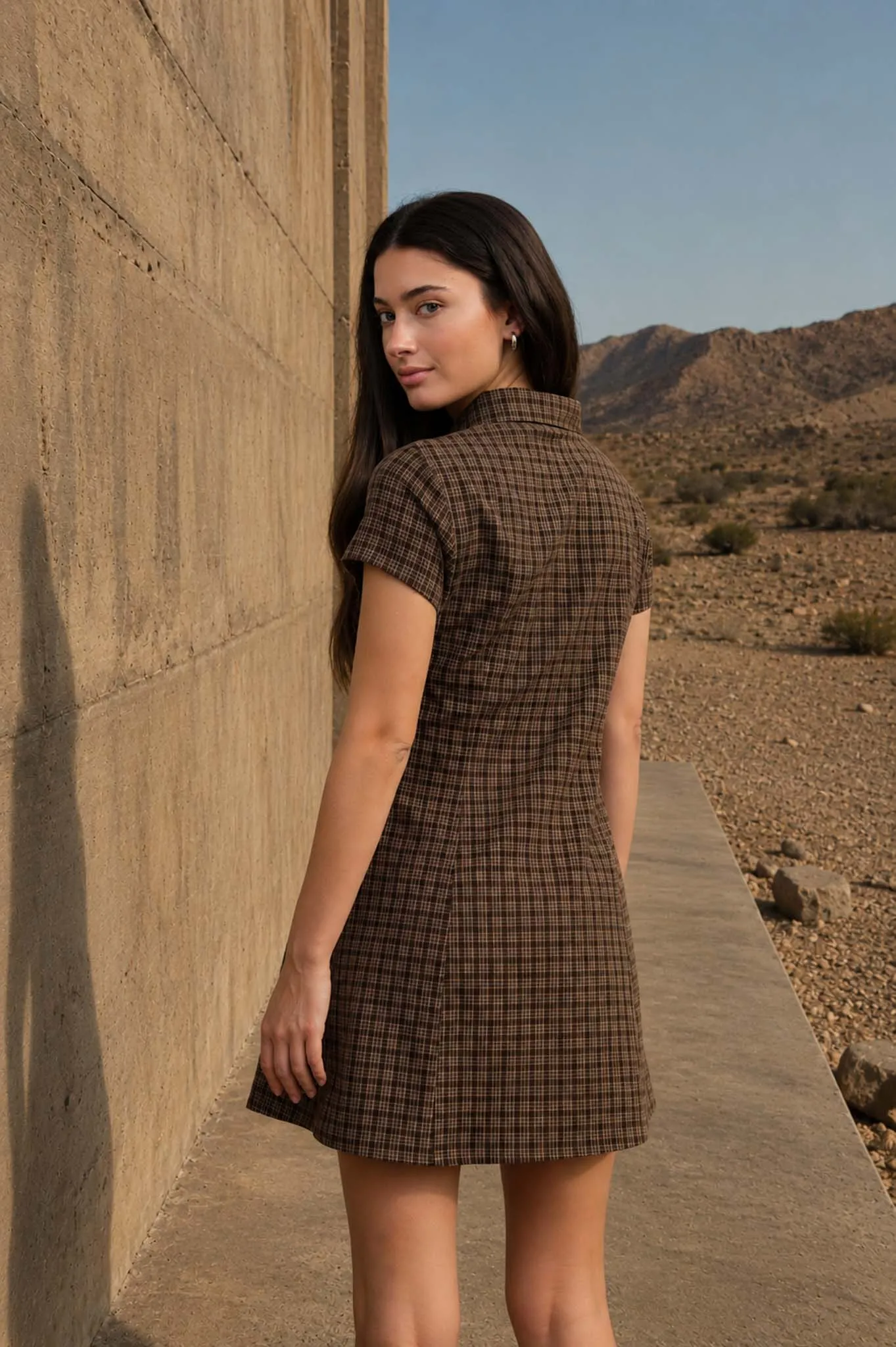SHIRT COLLAR BUTTON-FRONT PLAID MINI DRESS sold by Blu Pepper product image thumbnail 2