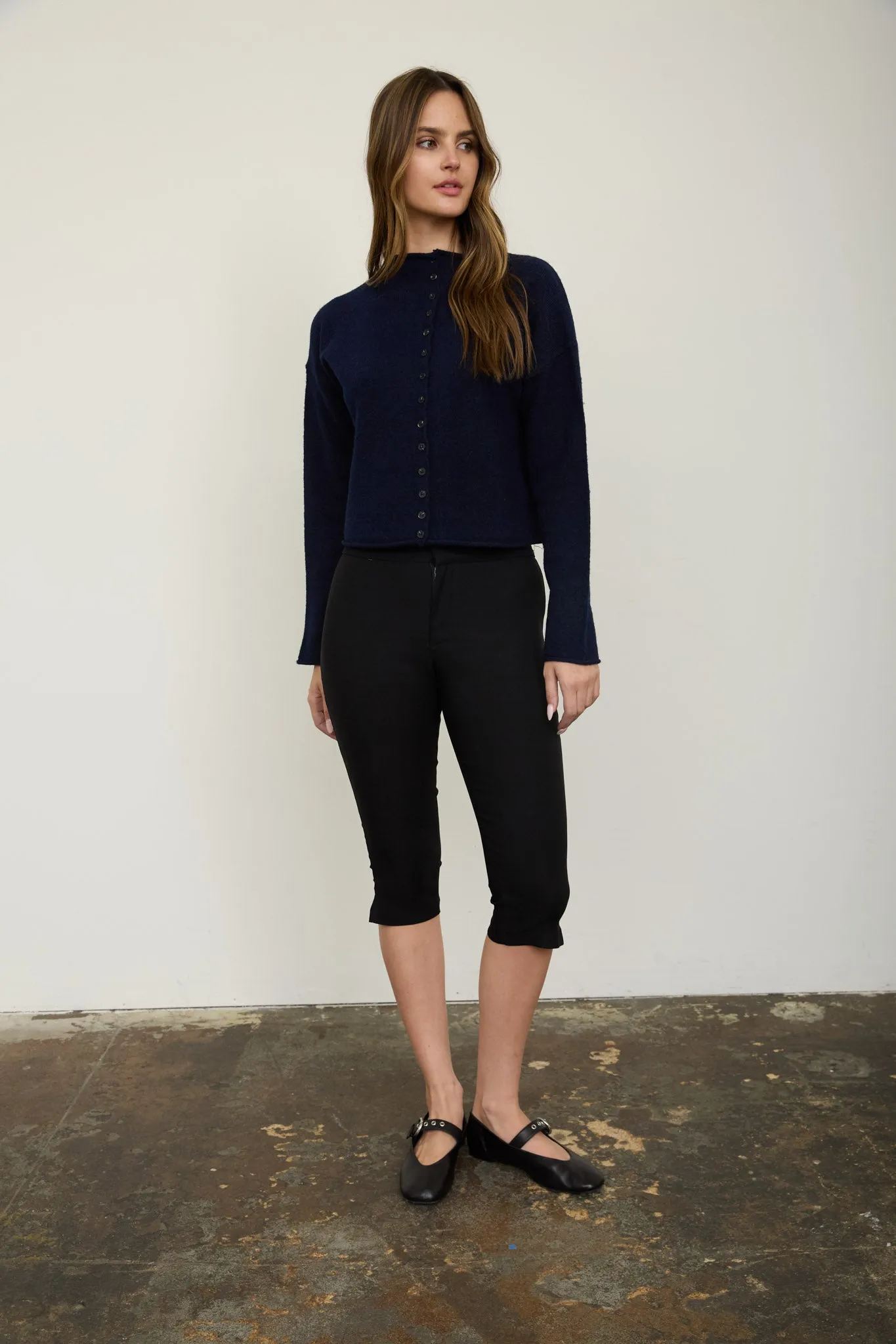 RAW EDGE MOCK NECK BUTTON DOWN CARDIGAN sold by Blu Pepper product image thumbnail 2