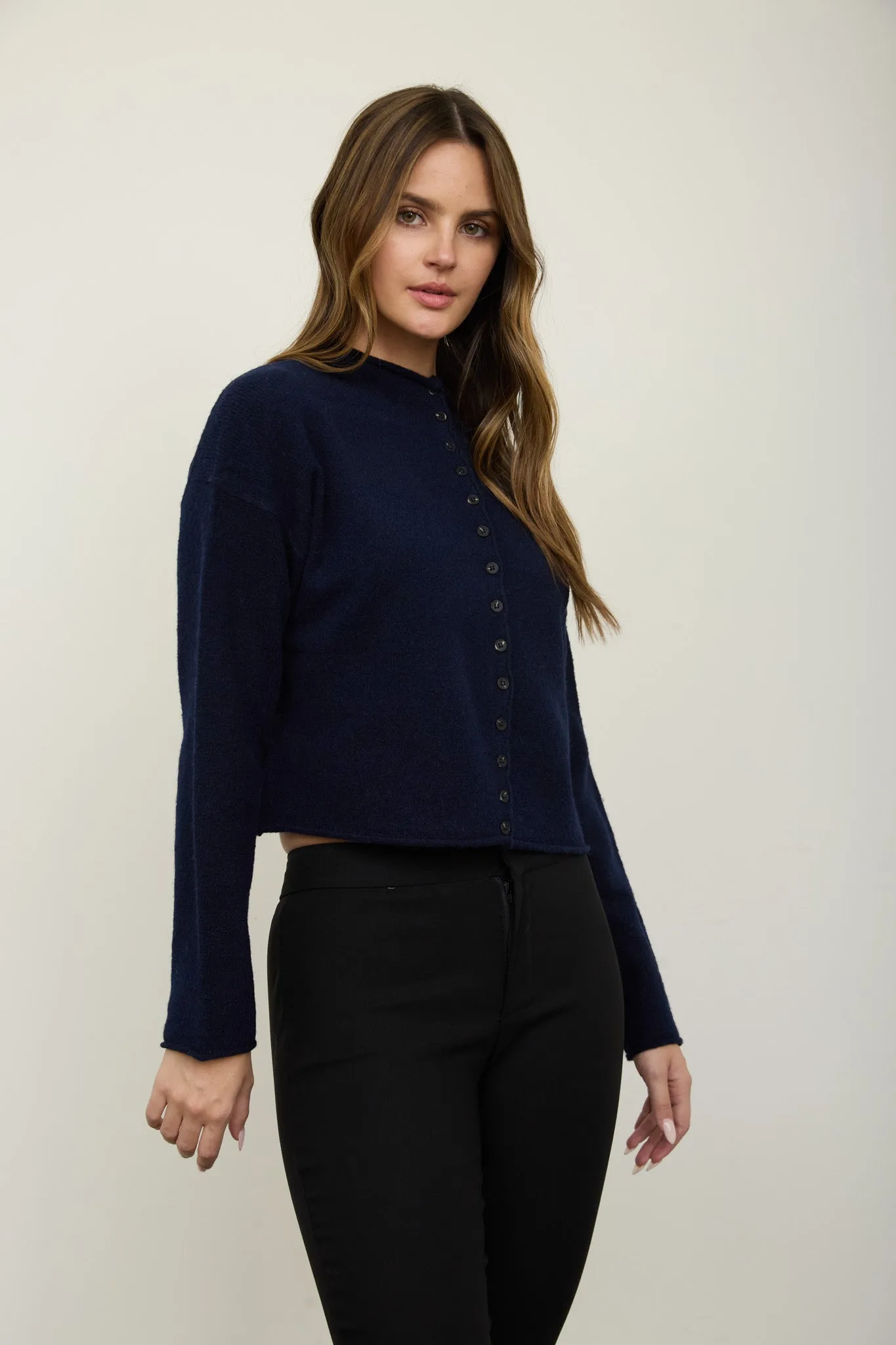 RAW EDGE MOCK NECK BUTTON DOWN CARDIGAN sold by Blu Pepper product image thumbnail 3