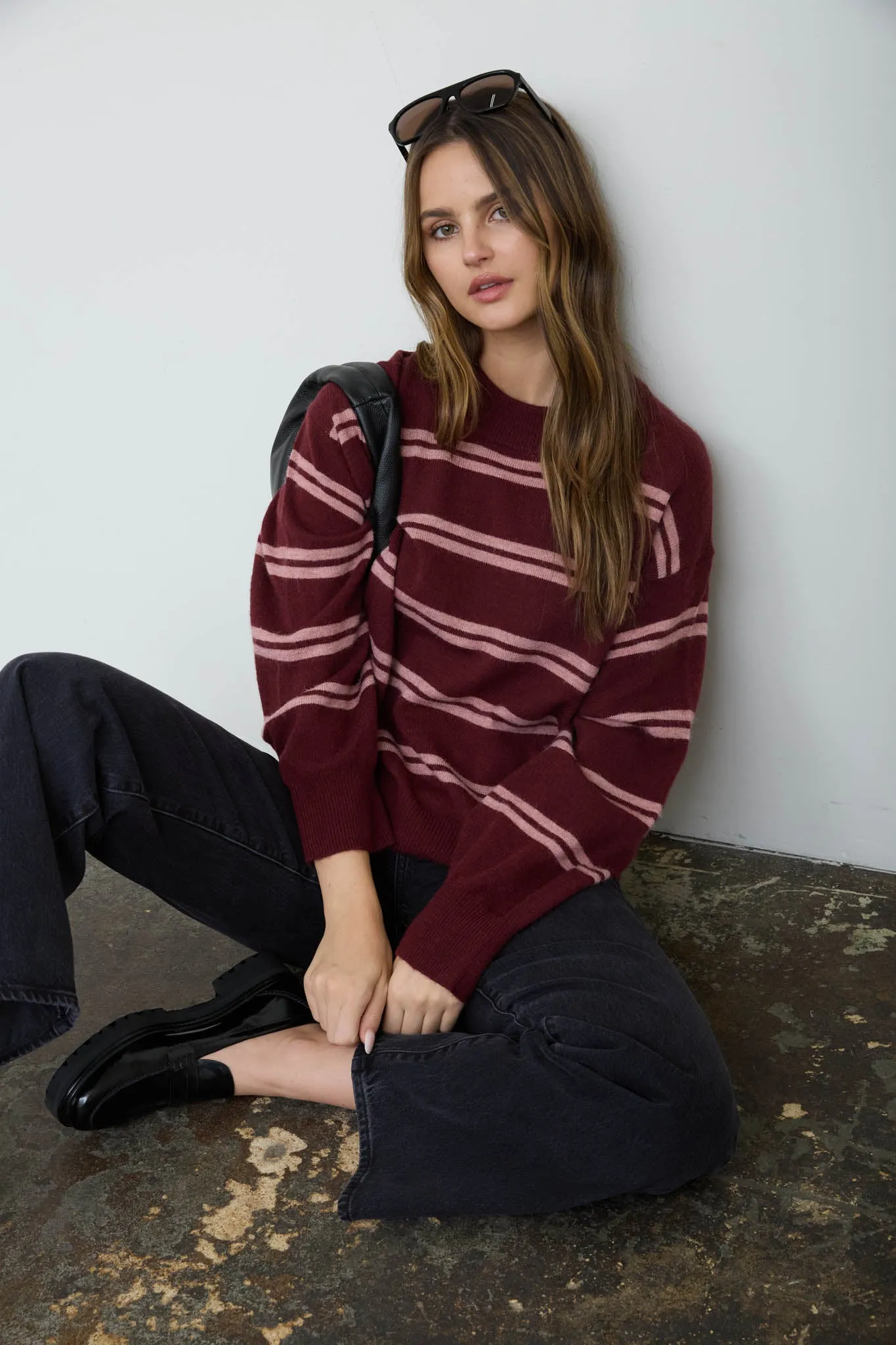 STRIPE DROP SLEEVE CREW NECK KNIT PULLOVER sold by Blu Pepper product image thumbnail 4